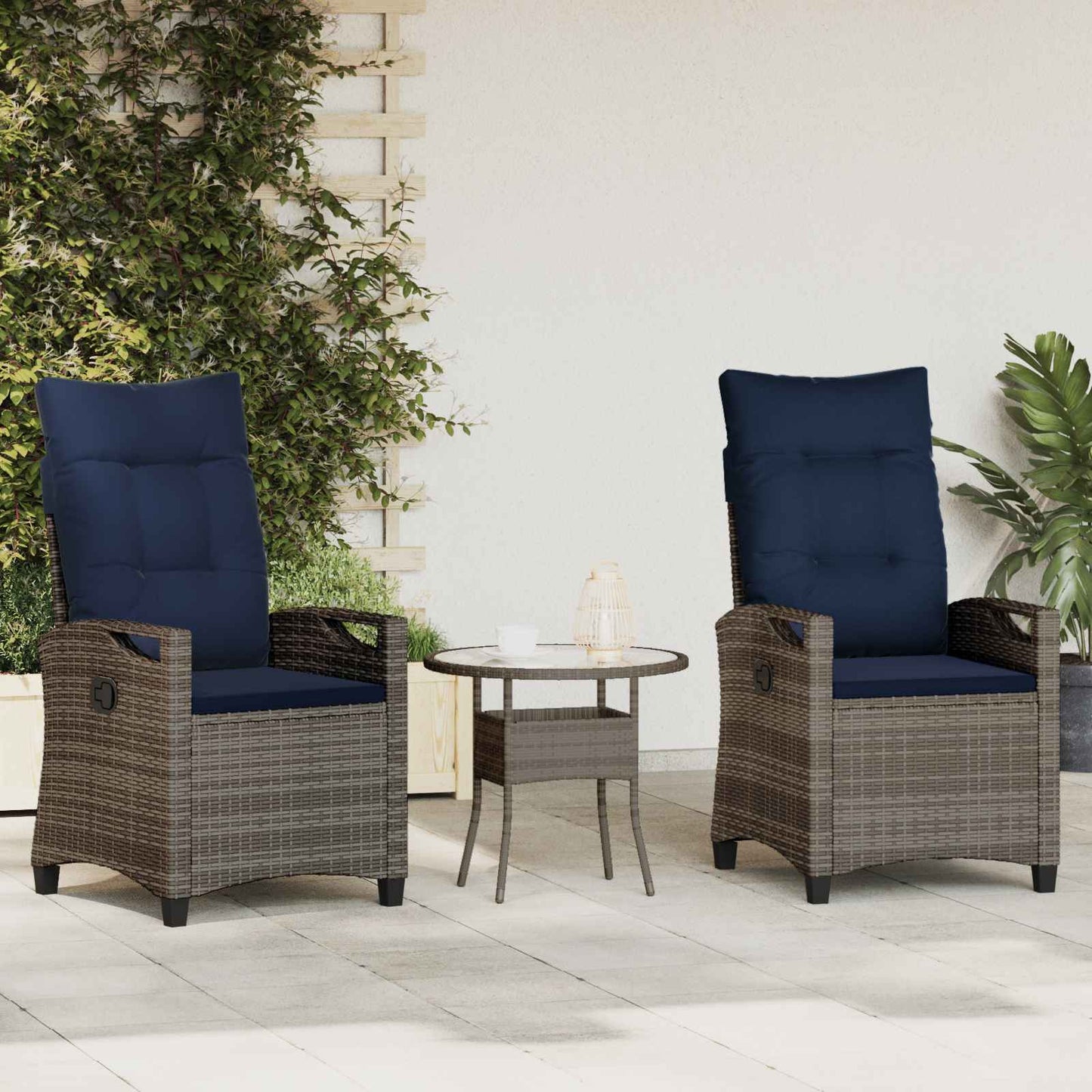 Tuinstoel 2 pcs grijs en marineblauw 56 x 60 x 112 cm is nu te koop bij PeponiXL, paradijselijk wonen!