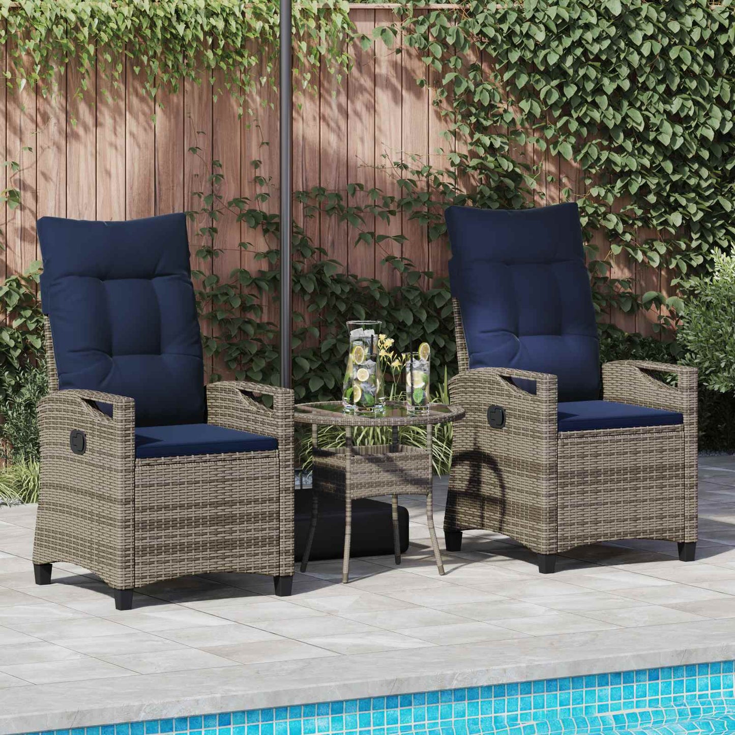 Tuinstoel 2 pcs grijs en marineblauw 56 x 60 x 112 cm is nu te koop bij PeponiXL, paradijselijk wonen!