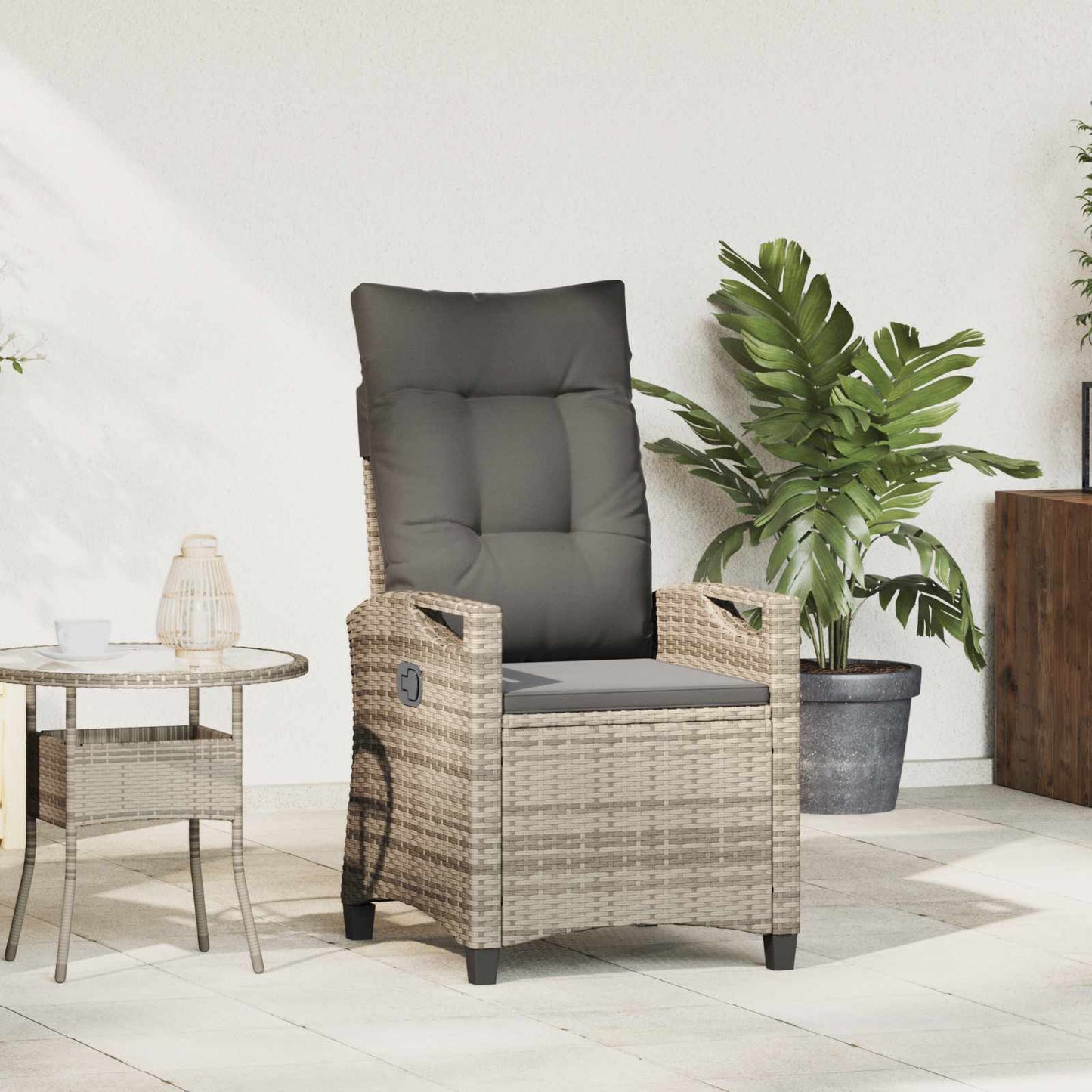 Verstelbare tuinstoel Licht Grijs en Donker Grijs poly rattan is nu te koop bij PeponiXL, paradijselijk wonen!