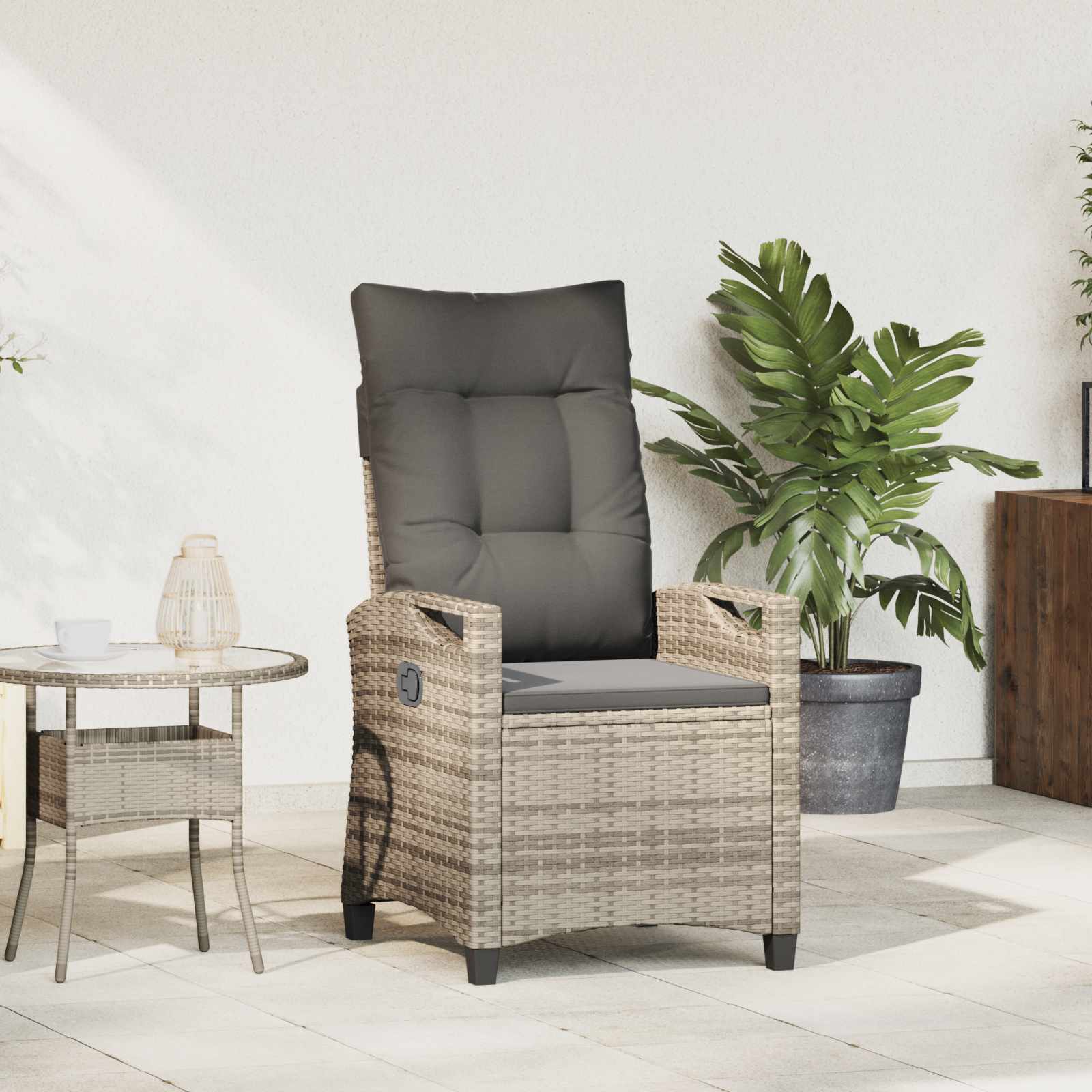 Verstelbare tuinstoel Licht Grijs en Donker Grijs poly rattan is nu te koop bij PeponiXL, paradijselijk wonen!