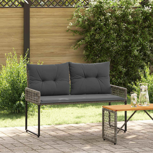 Tuinbank met kussen Grijs 118 x 55 x 82 cm PE rattan en stof is nu te koop bij PeponiXL, paradijselijk wonen!