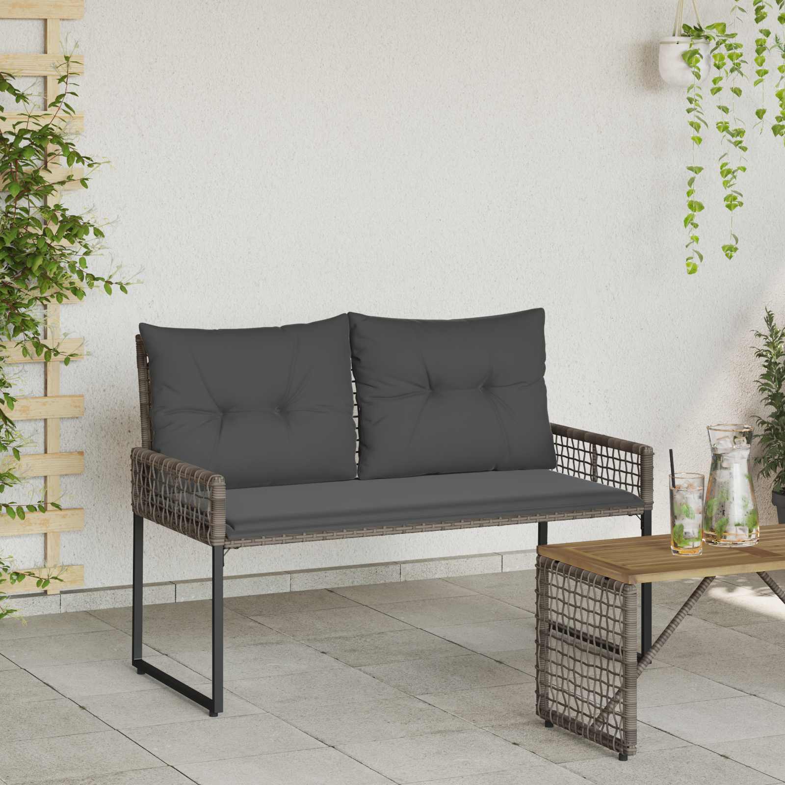Tuinbank met kussen Grijs 118 x 55 x 82 cm PE rattan en stof is nu te koop bij PeponiXL, paradijselijk wonen!