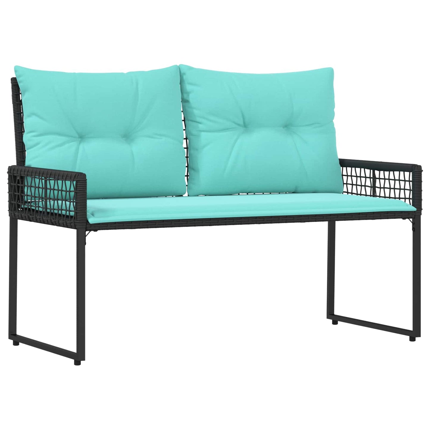 Tuinbank Zwart en Turquoise 118 x 55 x 82 cm PE rattan en stof is nu te koop bij PeponiXL, paradijselijk wonen!