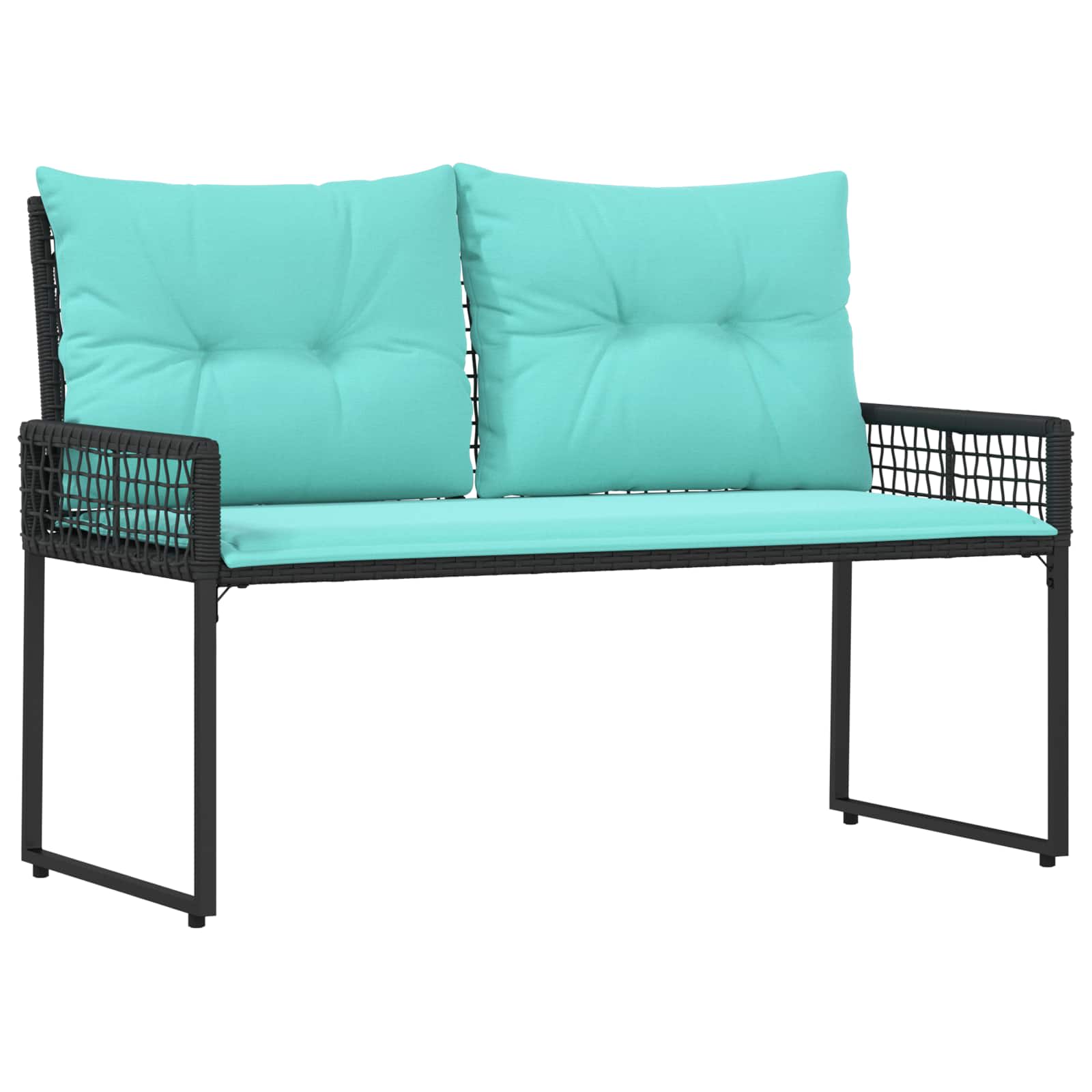 Tuinbank Zwart en Turquoise 118 x 55 x 82 cm PE rattan en stof is nu te koop bij PeponiXL, paradijselijk wonen!