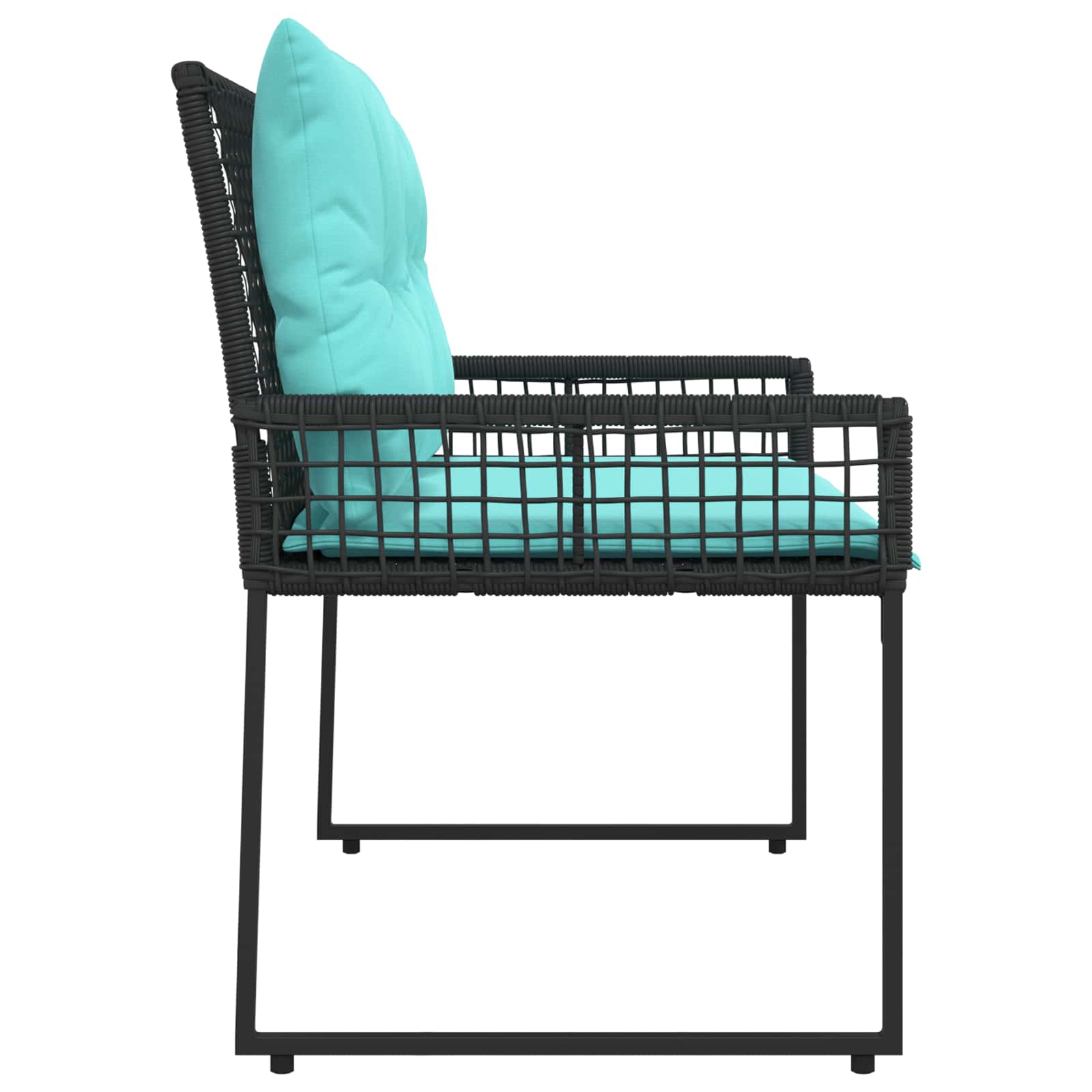 Tuinbank Zwart en Turquoise 118 x 55 x 82 cm PE rattan en stof is nu te koop bij PeponiXL, paradijselijk wonen!