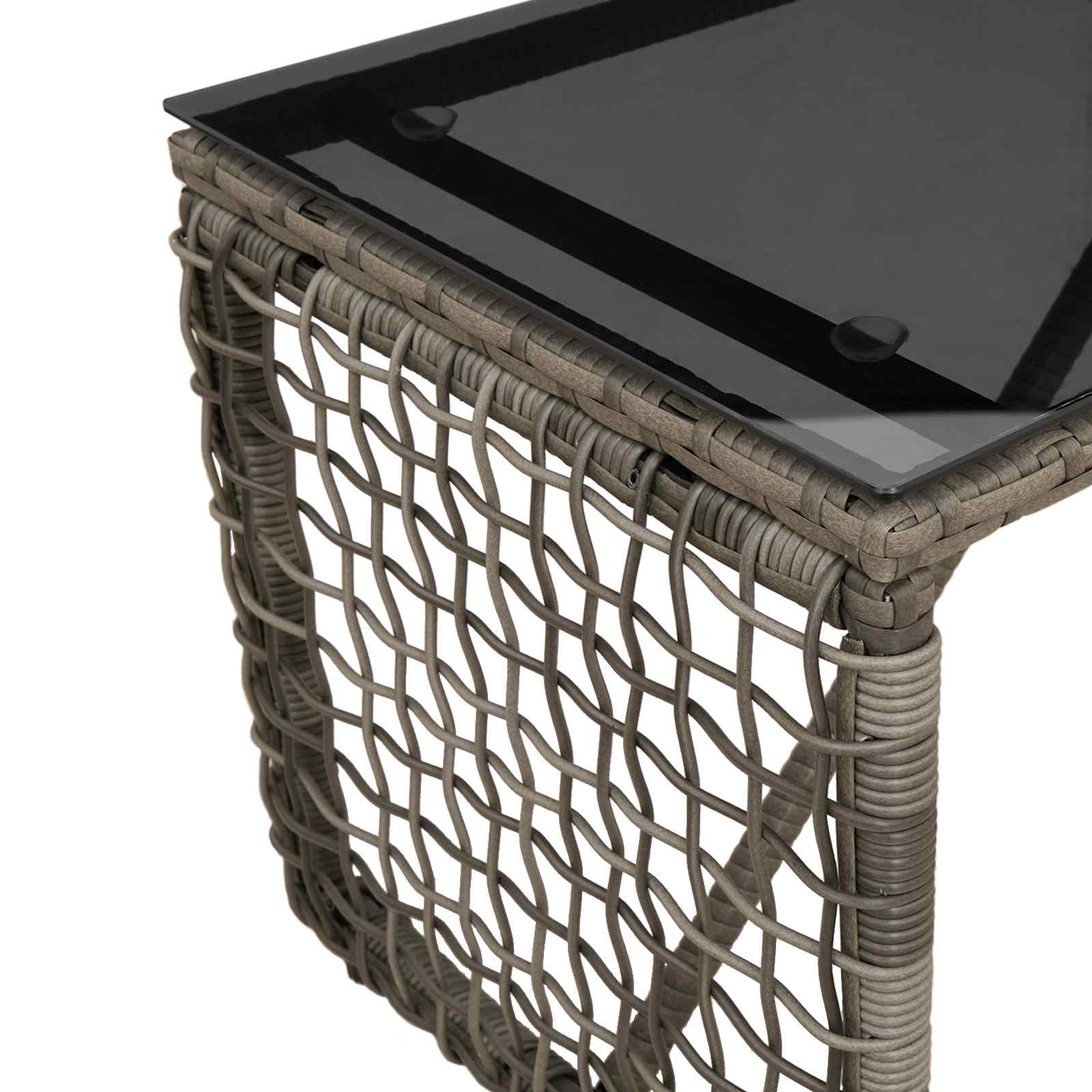Buiten Tafel Grijs en zwart 80 x 40 x 40 cm PE Rattan en Glas is nu te koop bij PeponiXL, paradijselijk wonen!