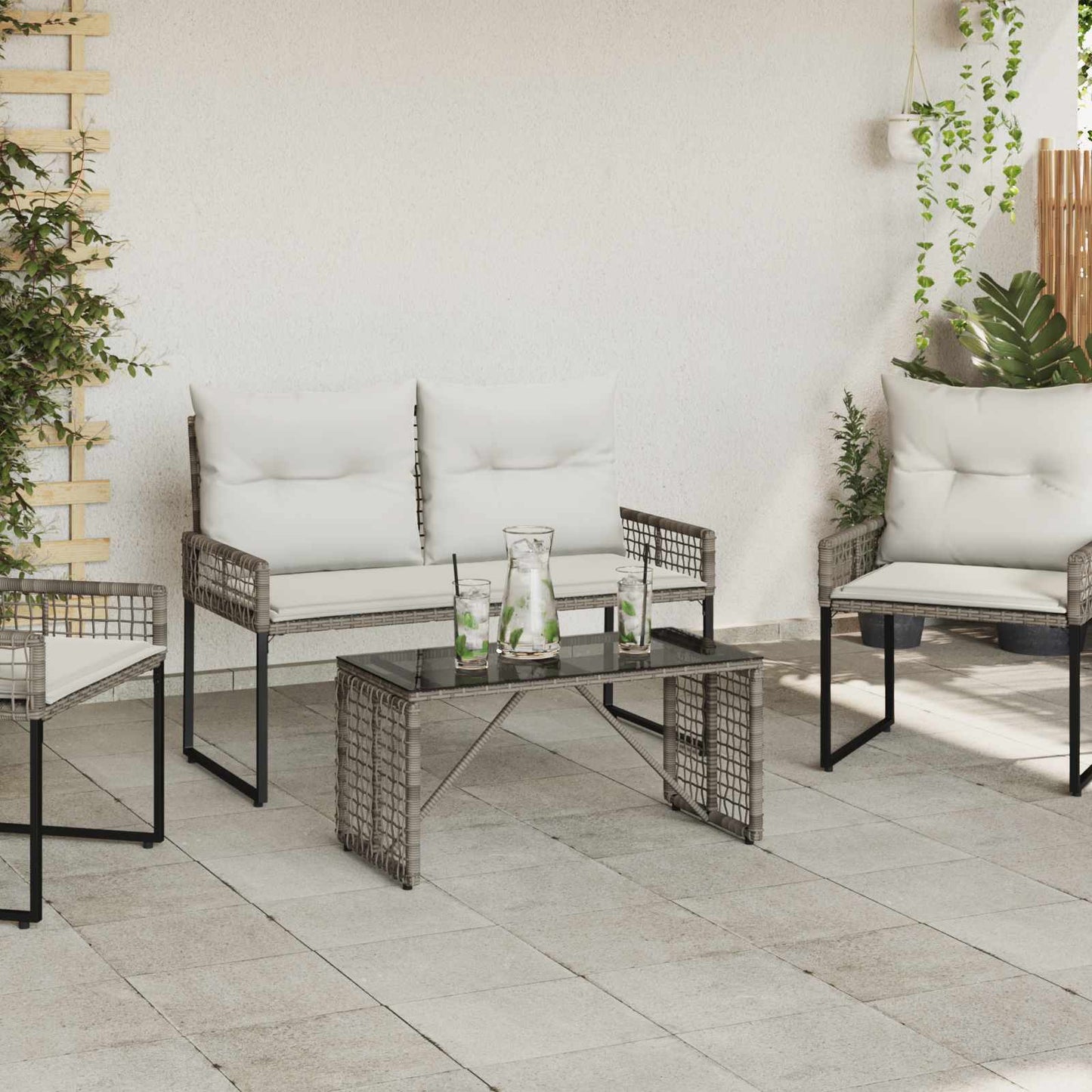 Buiten Tafel Grijs en zwart 80 x 40 x 40 cm PE Rattan en Glas is nu te koop bij PeponiXL, paradijselijk wonen!
