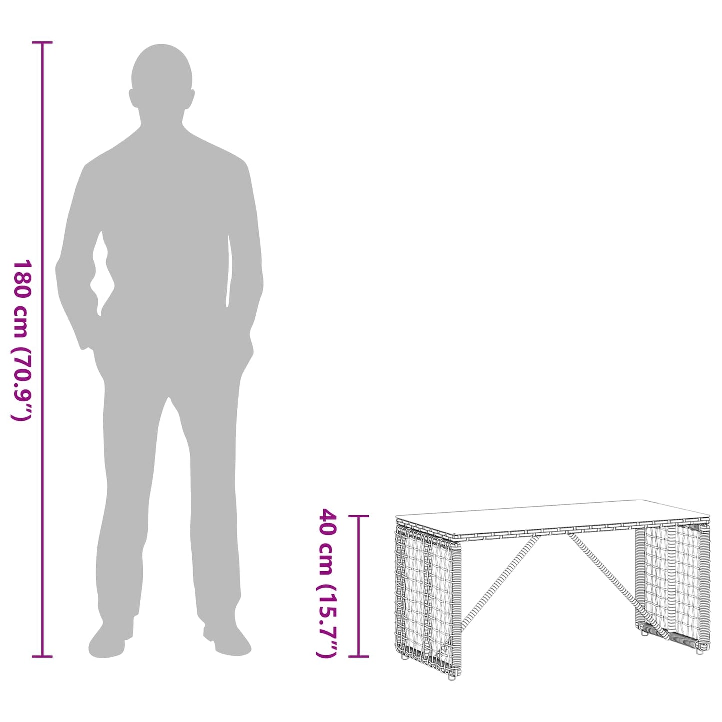 Buiten Tafel Grijs en zwart 80 x 40 x 40 cm PE Rattan en Glas is nu te koop bij PeponiXL, paradijselijk wonen!