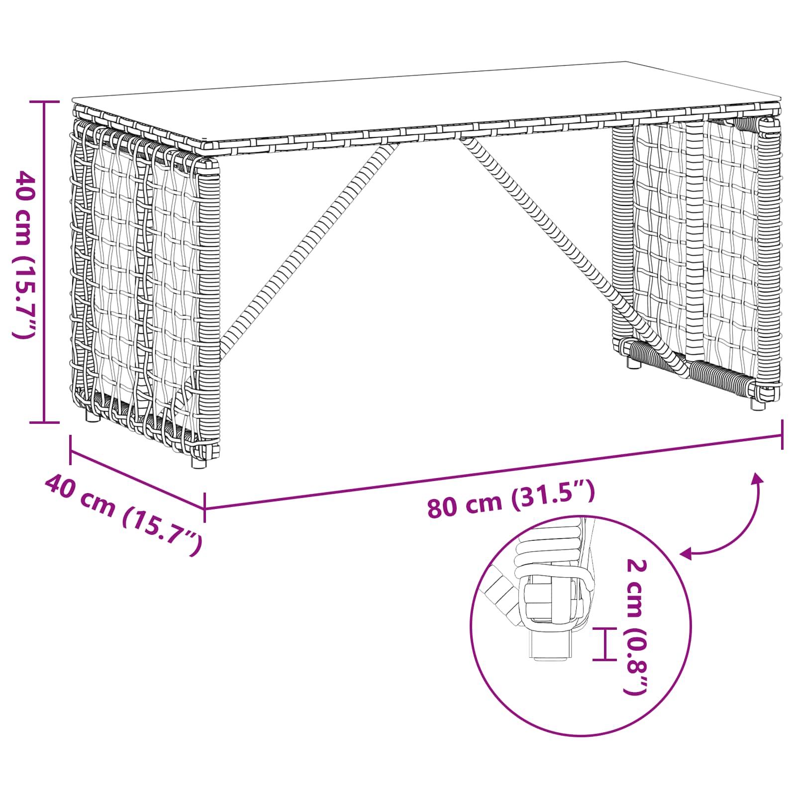 Buiten Tafel Grijs en zwart 80 x 40 x 40 cm PE Rattan en Glas is nu te koop bij PeponiXL, paradijselijk wonen!