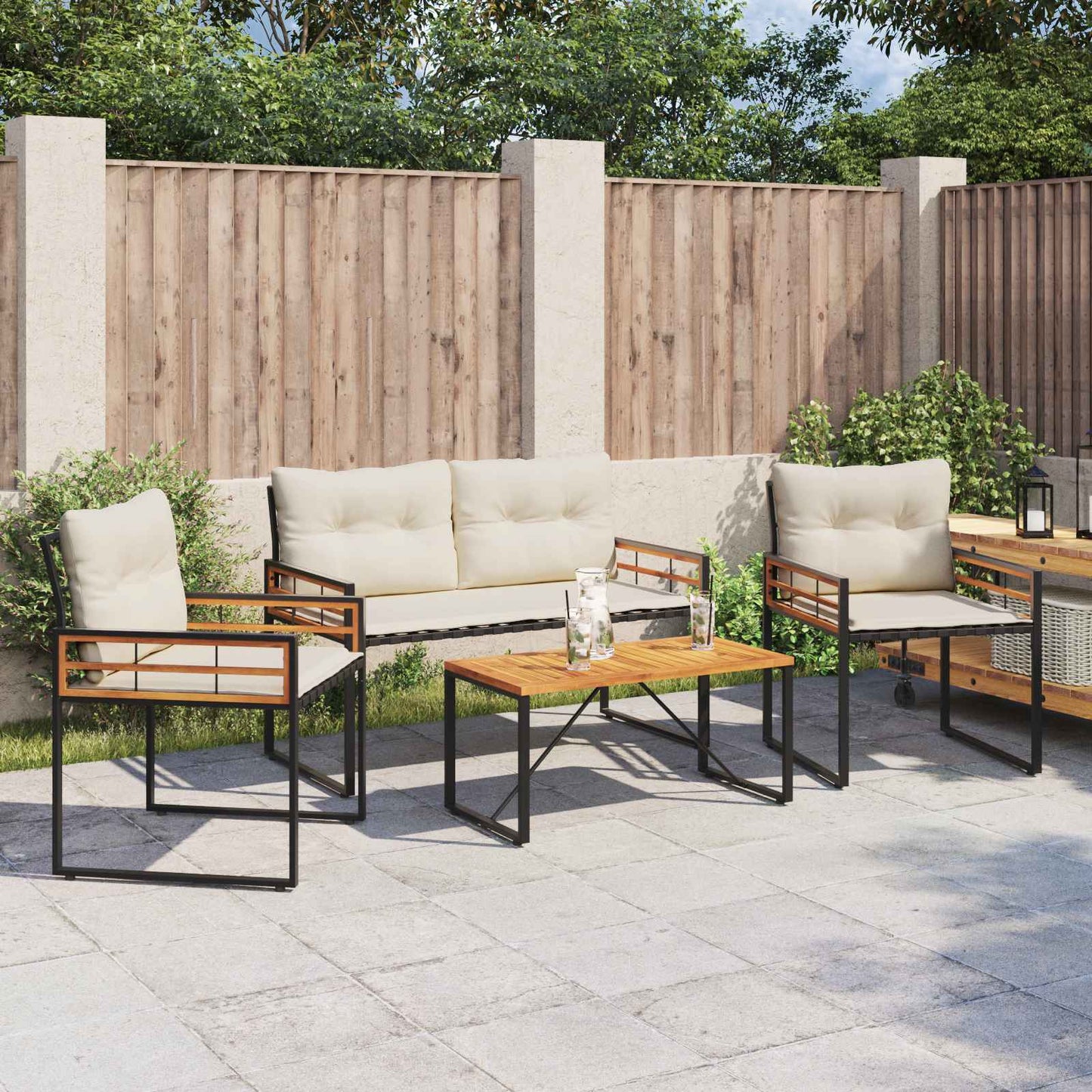 Buitenmeubelset met kussen 4 pcs Crème is nu te koop bij PeponiXL, paradijselijk wonen!