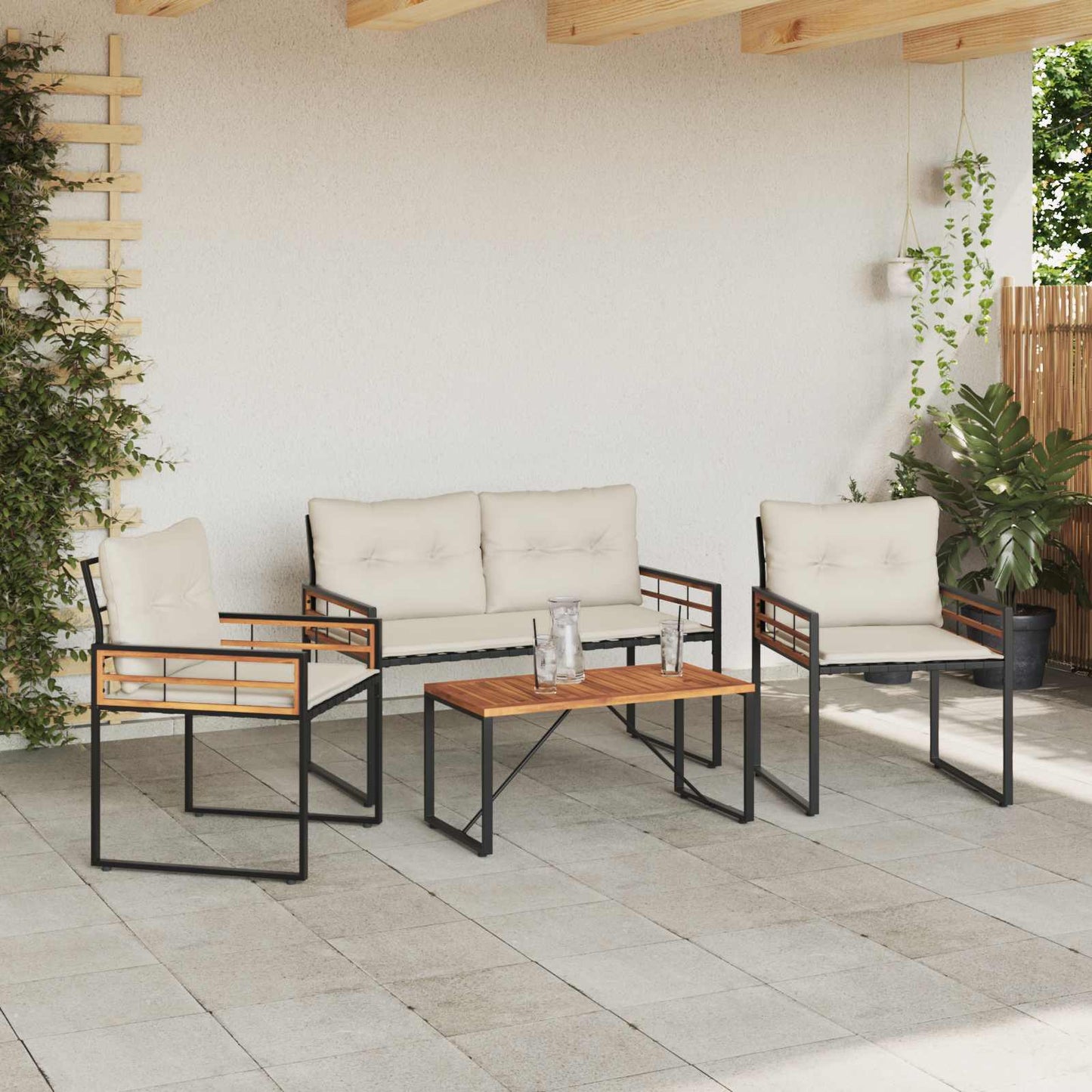 Buitenmeubelset met kussen 4 pcs Crème is nu te koop bij PeponiXL, paradijselijk wonen!