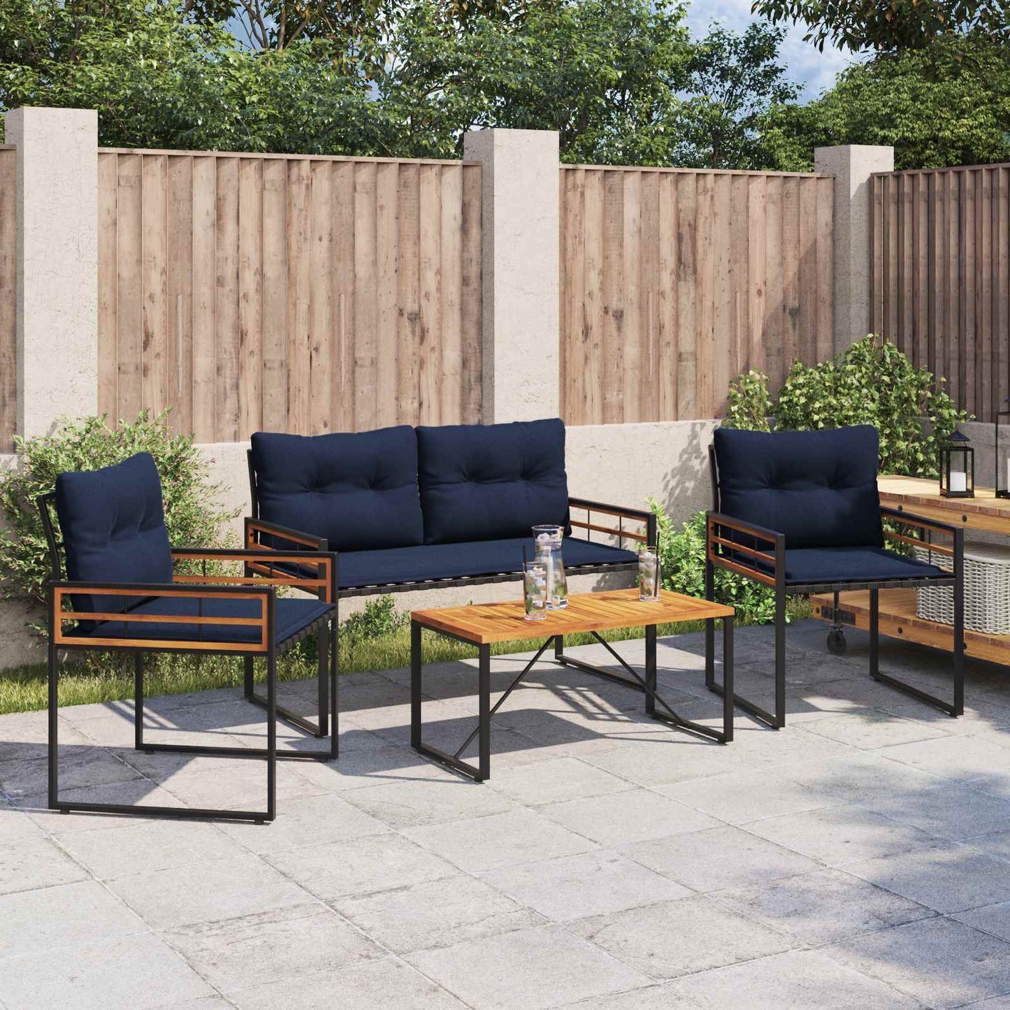 Buitenmeubelset met kussen 4 pcs Marineblauw is nu te koop bij PeponiXL, paradijselijk wonen!