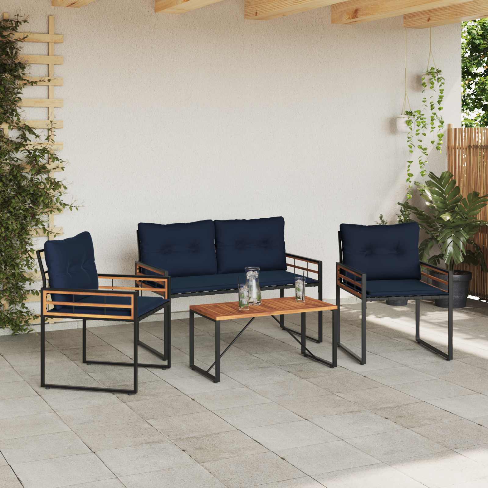 Buitenmeubelset met kussen 4 pcs Marineblauw is nu te koop bij PeponiXL, paradijselijk wonen!