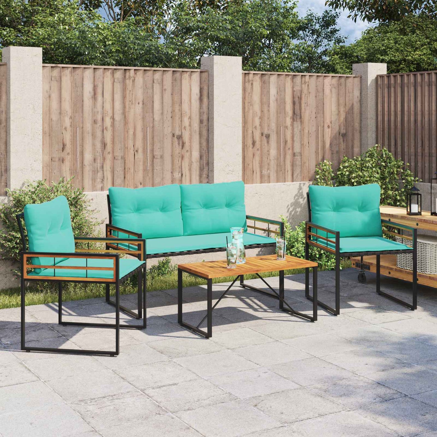 Buitenmeubelset met kussen 4 pcs Turquoise is nu te koop bij PeponiXL, paradijselijk wonen!