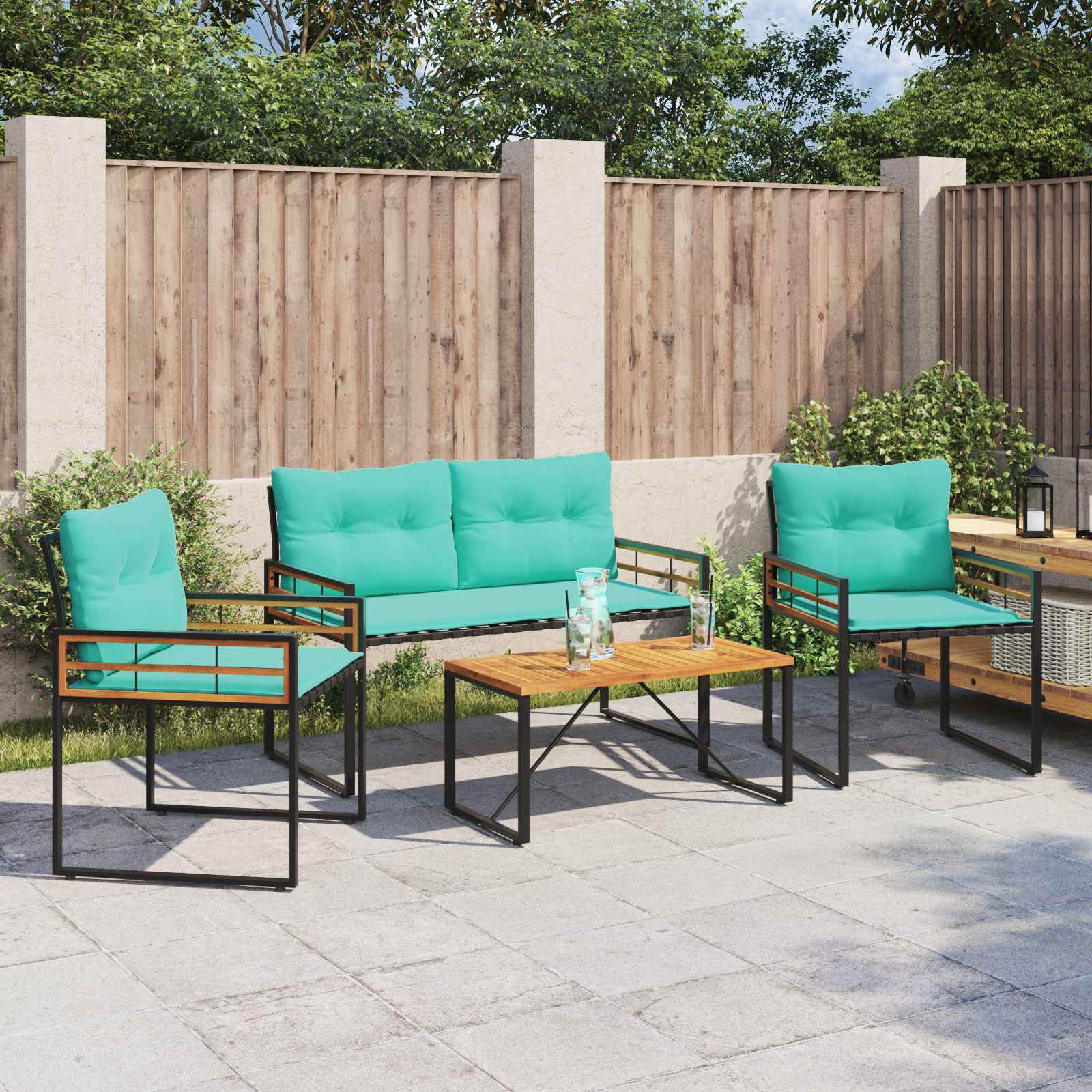 Buitenmeubelset met kussen 4 pcs Turquoise is nu te koop bij PeponiXL, paradijselijk wonen!