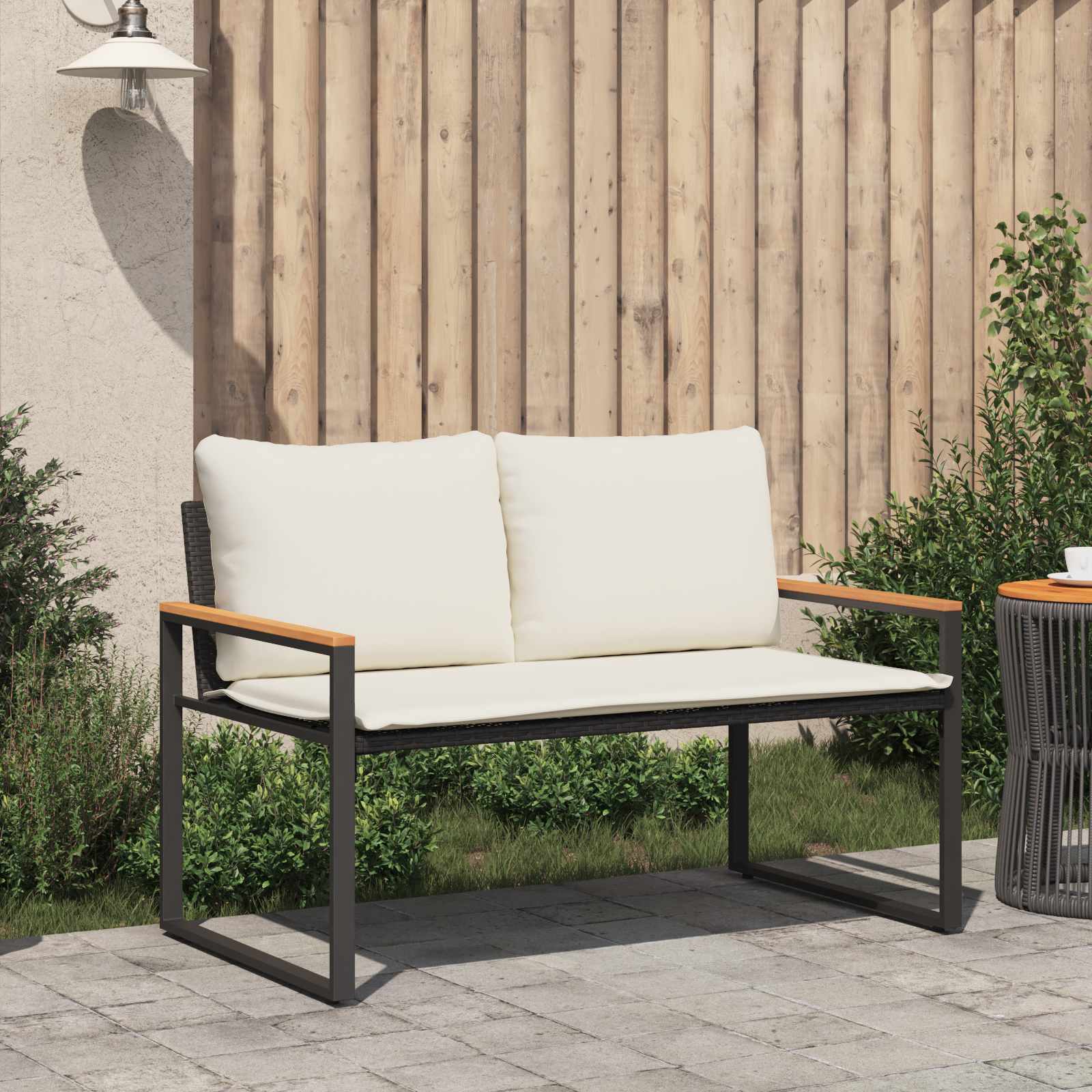 Bank met kussen Zwart en Cream Wit 115 x 65 x 72 cm Rattan is nu te koop bij PeponiXL, paradijselijk wonen!
