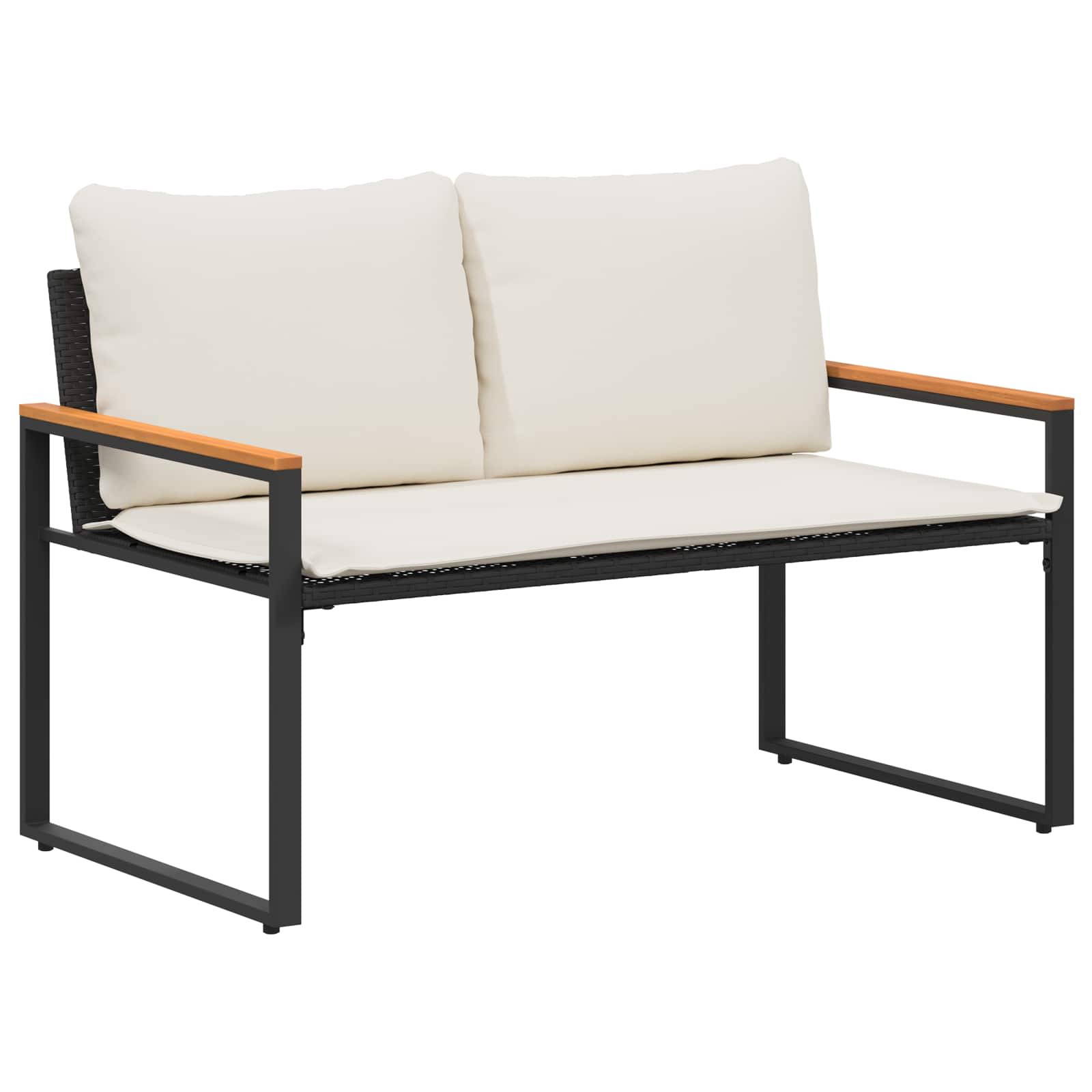 Bank met kussen Zwart en Cream Wit 115 x 65 x 72 cm Rattan is nu te koop bij PeponiXL, paradijselijk wonen!