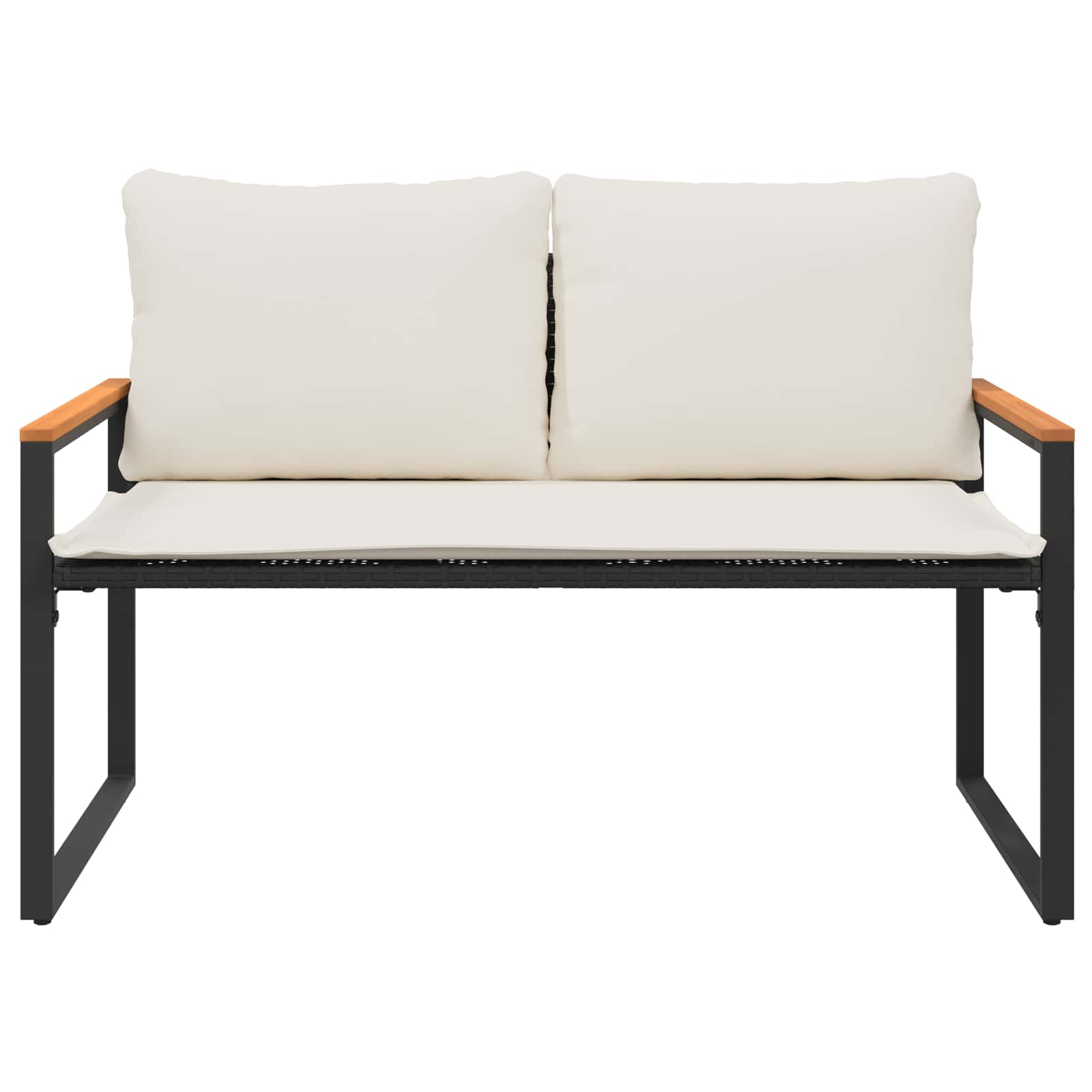 Bank met kussen Zwart en Cream Wit 115 x 65 x 72 cm Rattan is nu te koop bij PeponiXL, paradijselijk wonen!