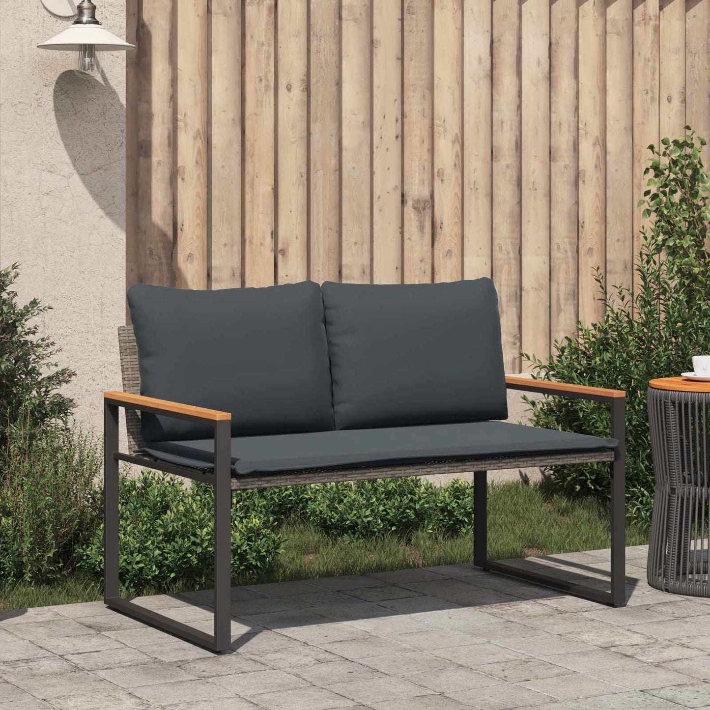Bank met kussen Grijs en Donkergrijs 115 x 65 x 72 cm Rattan is nu te koop bij PeponiXL, paradijselijk wonen!