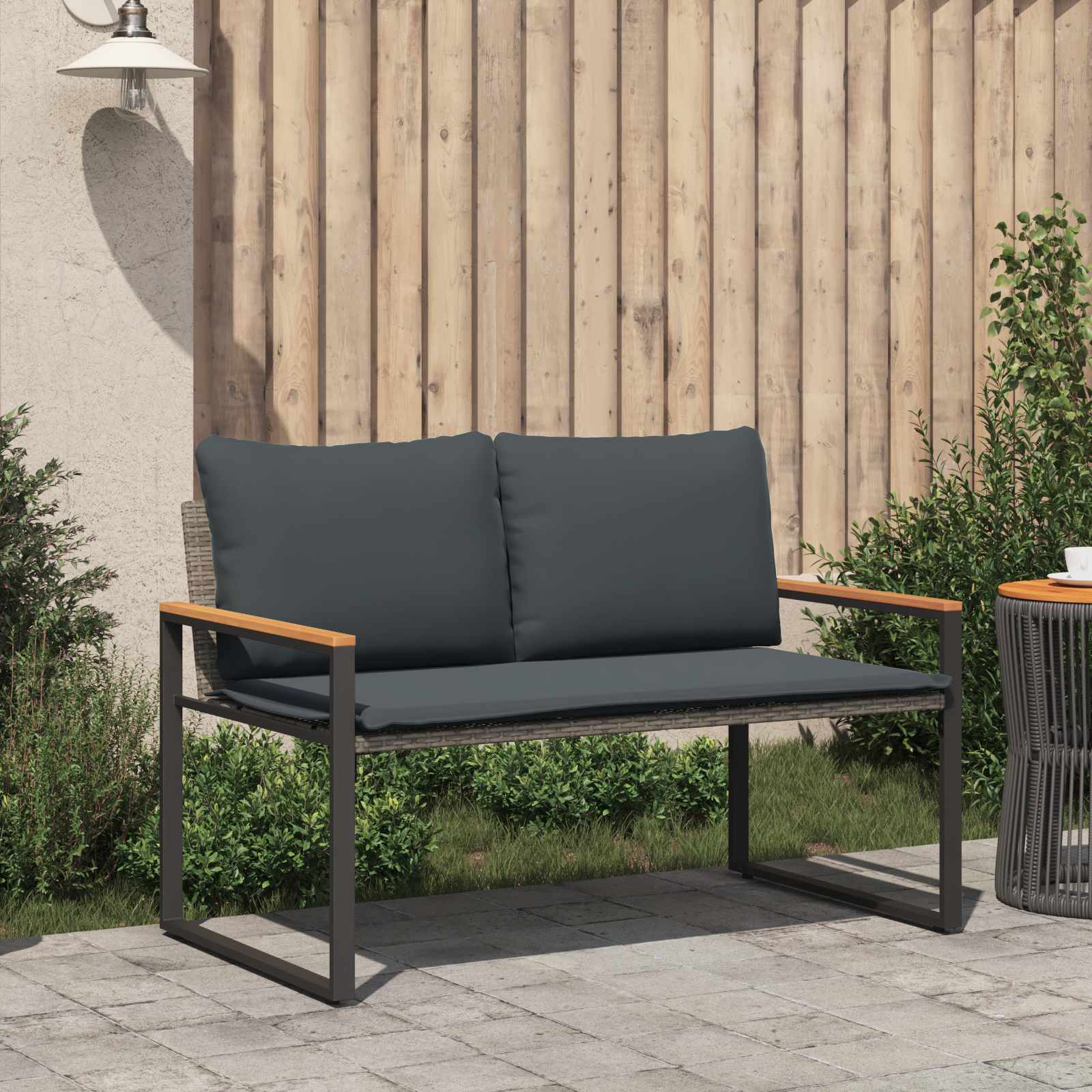 Bank met kussen Grijs en Donkergrijs 115 x 65 x 72 cm Rattan is nu te koop bij PeponiXL, paradijselijk wonen!
