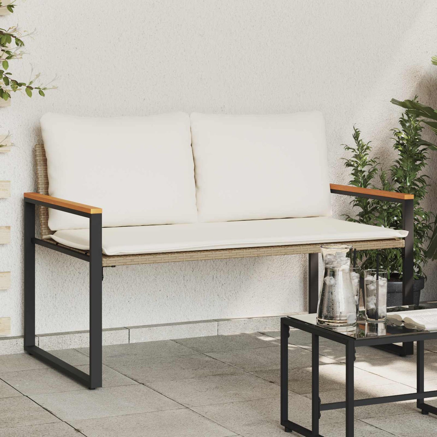 Bank met kussen Beige en Crème Wit 115 x 65 x 72 cm Rattan is nu te koop bij PeponiXL, paradijselijk wonen!