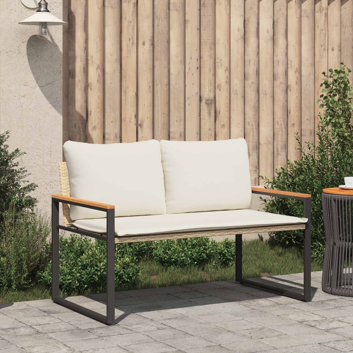 Bank met kussen Beige en Crème Wit 115 x 65 x 72 cm Rattan is nu te koop bij PeponiXL, paradijselijk wonen!