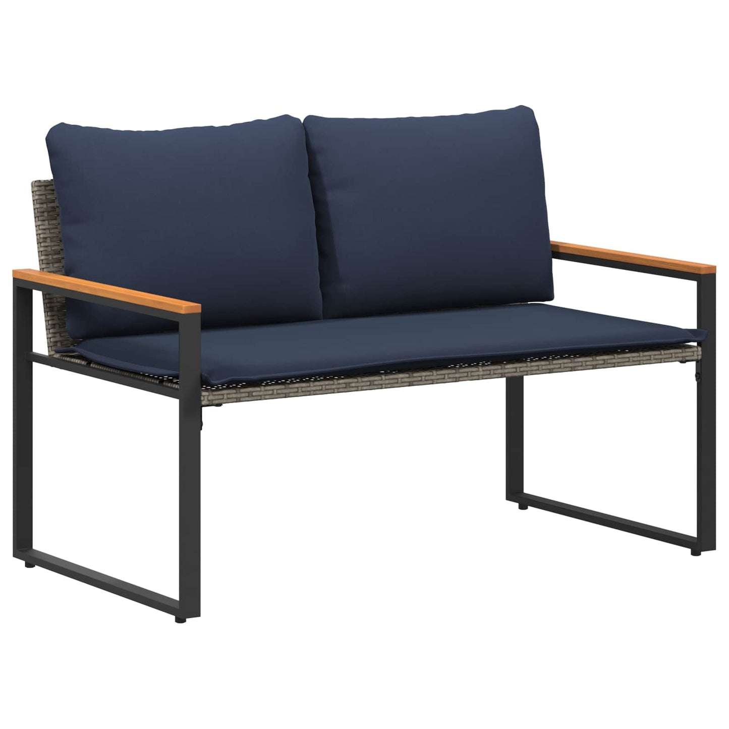 Bank met kussen Grijs en Marineblauw 115 x 65 x 72 cm Rattan is nu te koop bij PeponiXL, paradijselijk wonen!