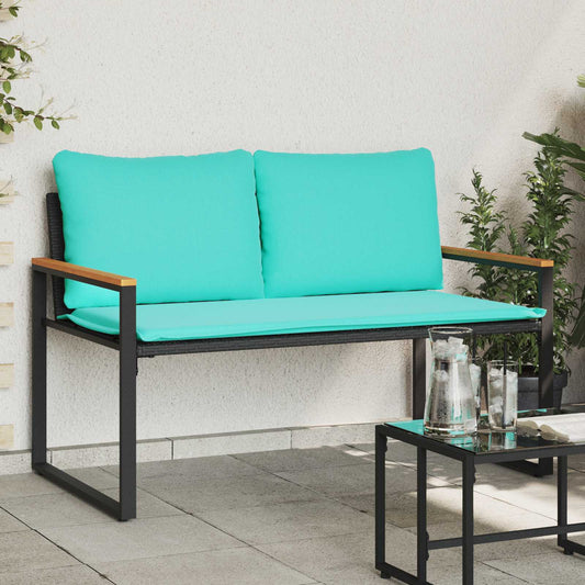 Bank met kussen Zwart en Turquoise 115 x 65 x 72 cm Rattan is nu te koop bij PeponiXL, paradijselijk wonen!