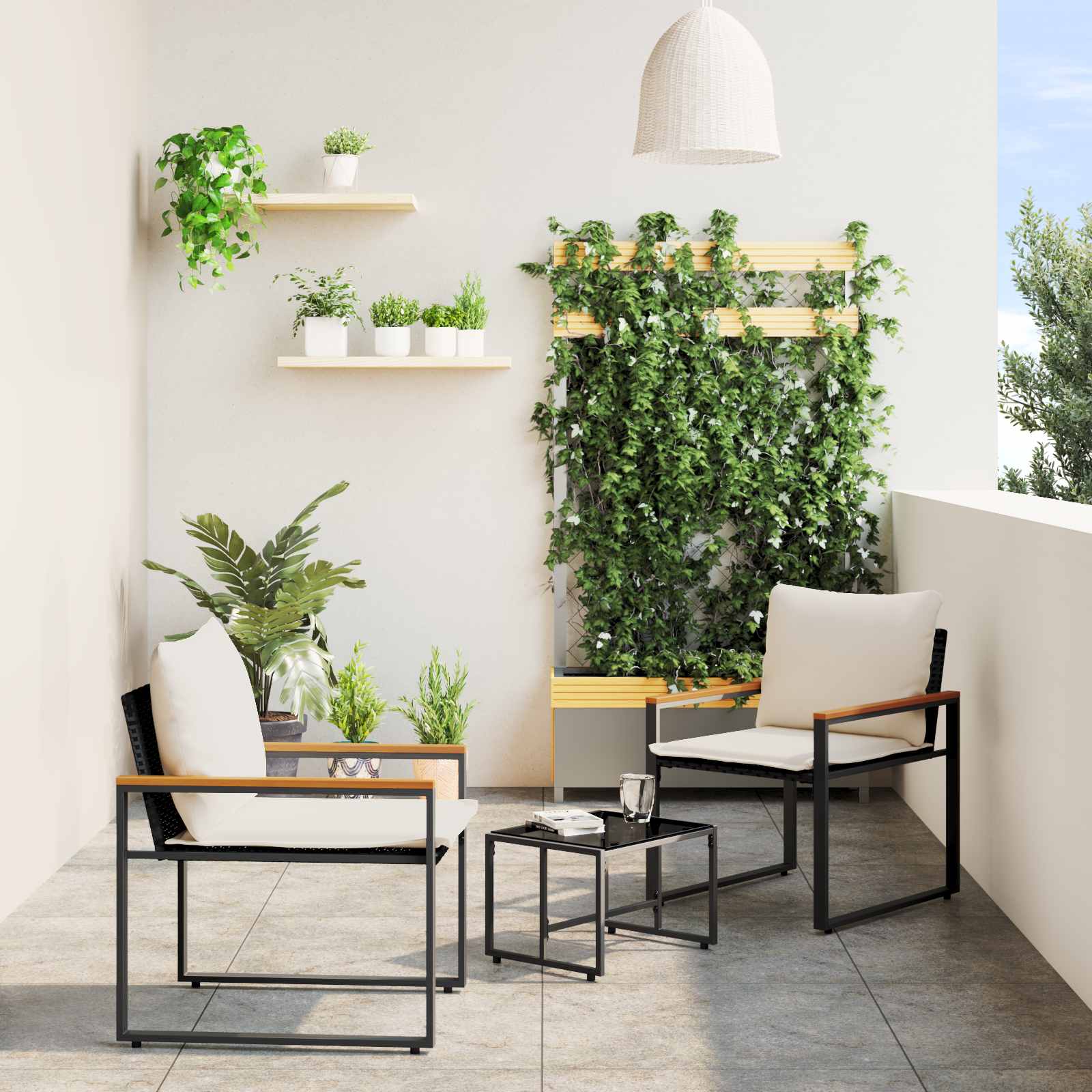 Meubelsets met kussen 3 pcs Zwart en Cream Wit Rattan is nu te koop bij PeponiXL, paradijselijk wonen!