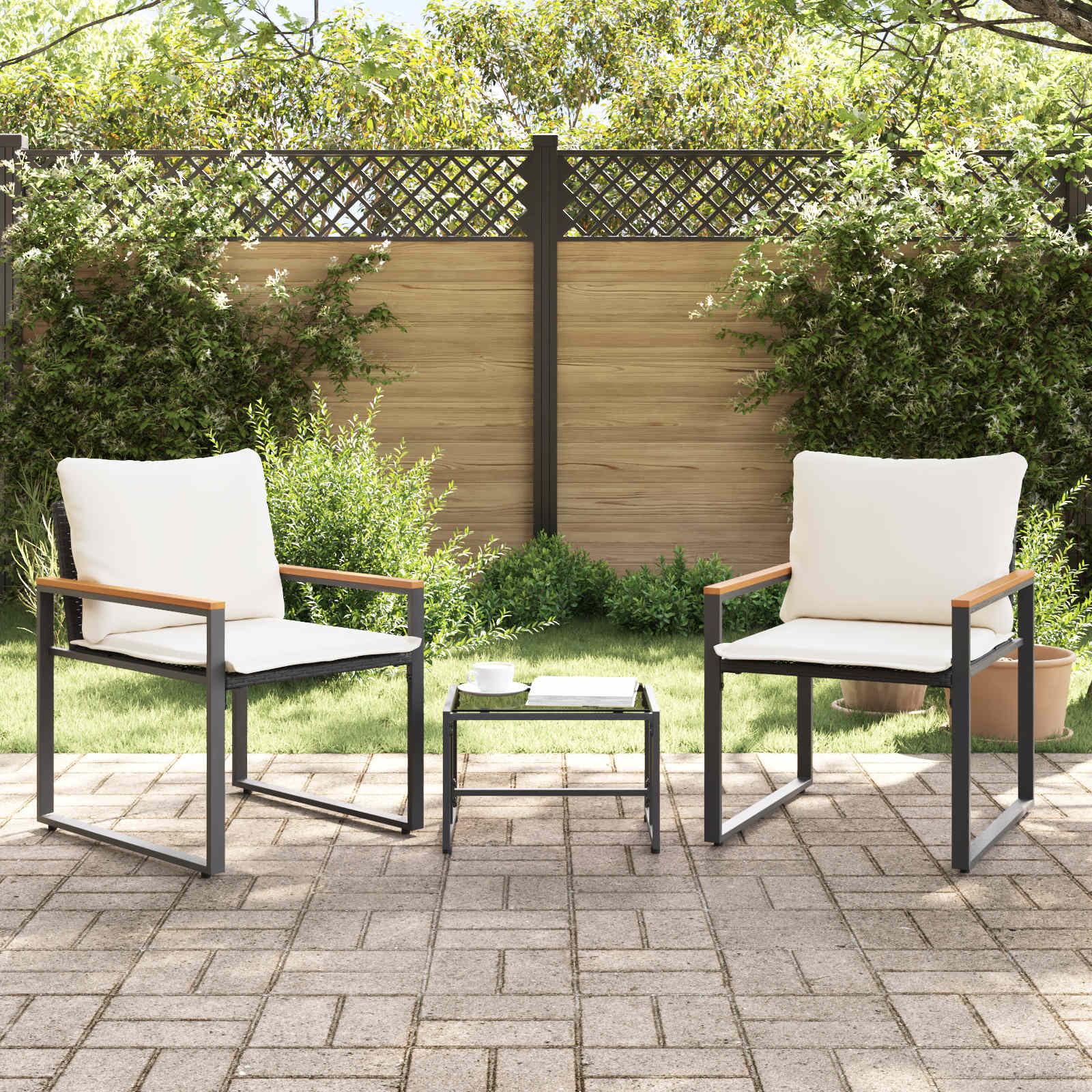 Meubelsets met kussen 3 pcs Zwart en Cream Wit Rattan is nu te koop bij PeponiXL, paradijselijk wonen!