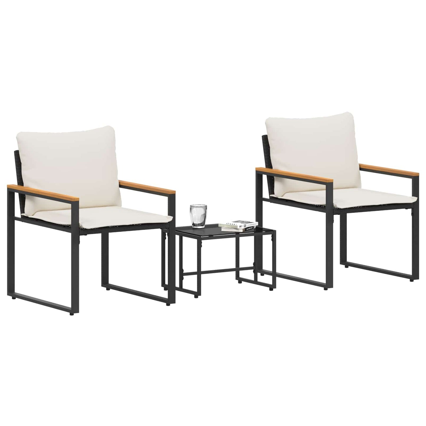 Meubelsets met kussen 3 pcs Zwart en Cream Wit Rattan is nu te koop bij PeponiXL, paradijselijk wonen!
