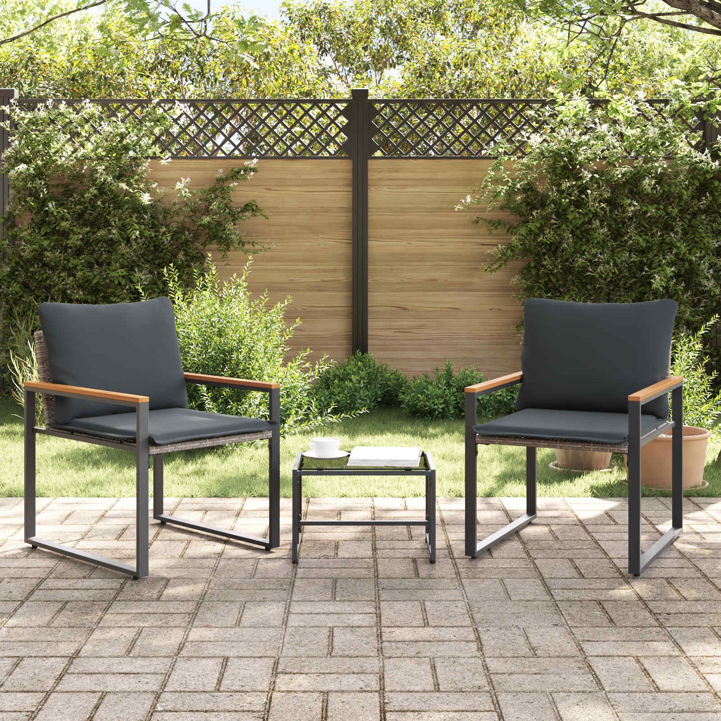 Meubelsets met kussen 3 pcs Grijs en Donkergrijs Rattan is nu te koop bij PeponiXL, paradijselijk wonen!
