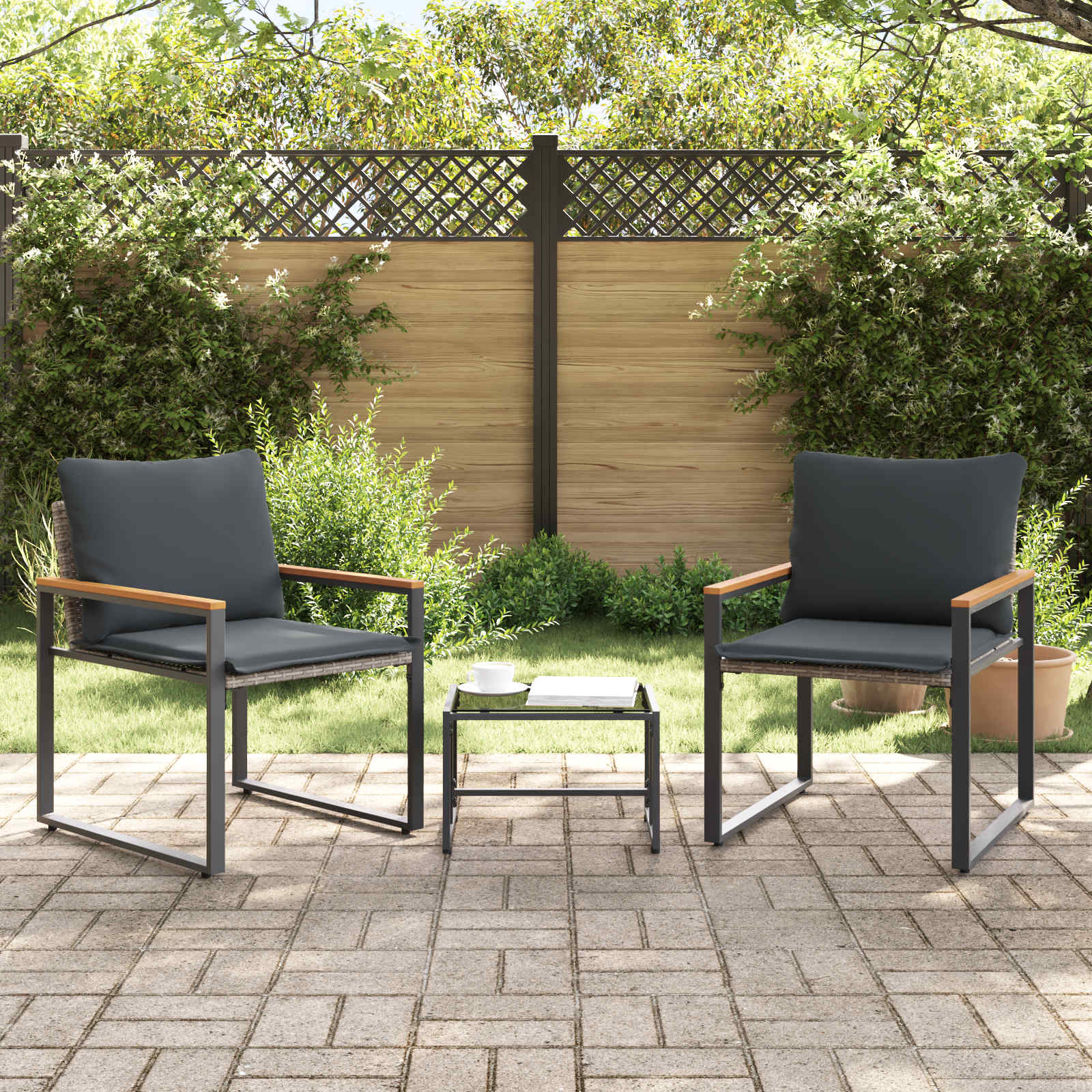 Meubelsets met kussen 3 pcs Grijs en Donkergrijs Rattan is nu te koop bij PeponiXL, paradijselijk wonen!