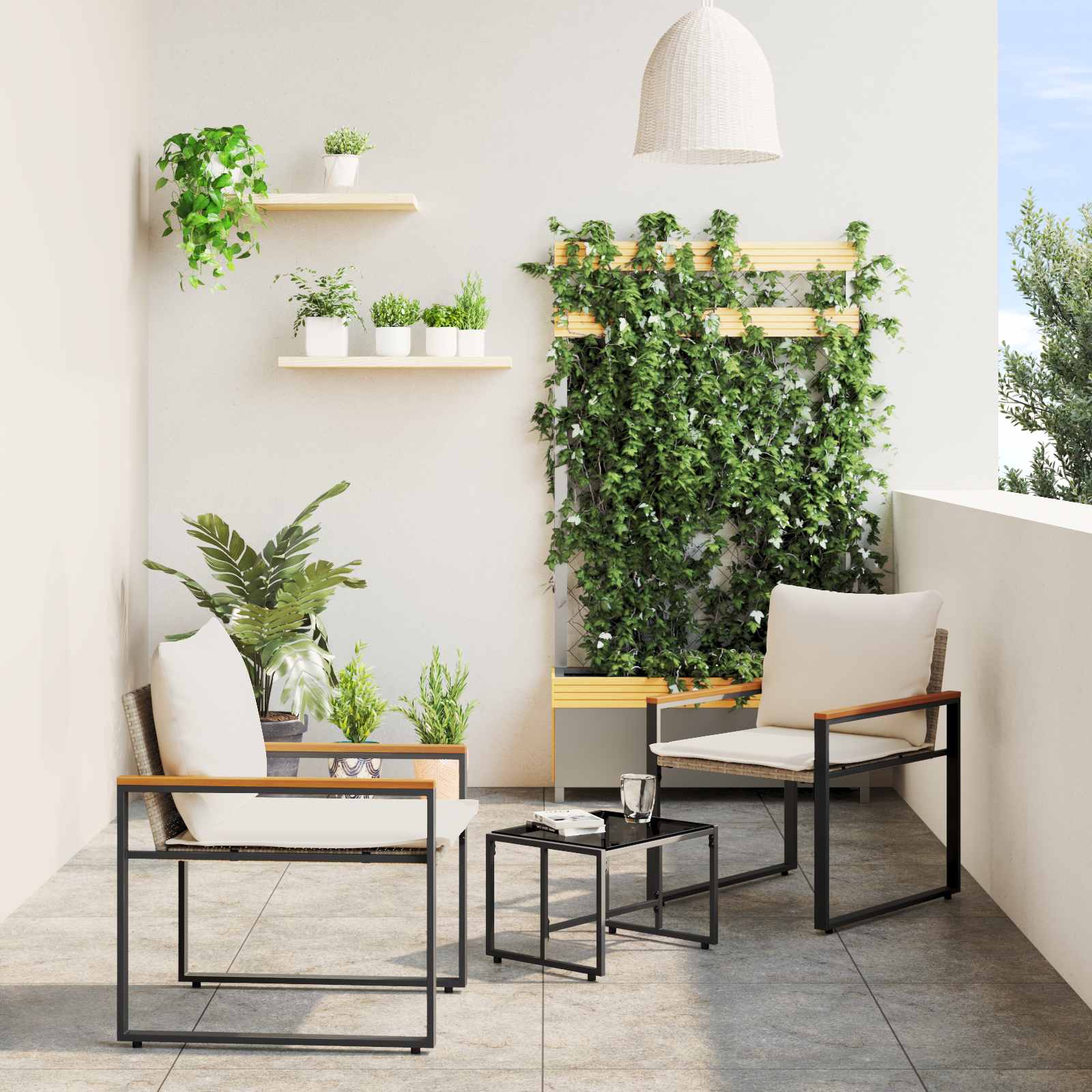 Meubelsets met kussen 3 pcs Beige en Crème Wit Rattan is nu te koop bij PeponiXL, paradijselijk wonen!