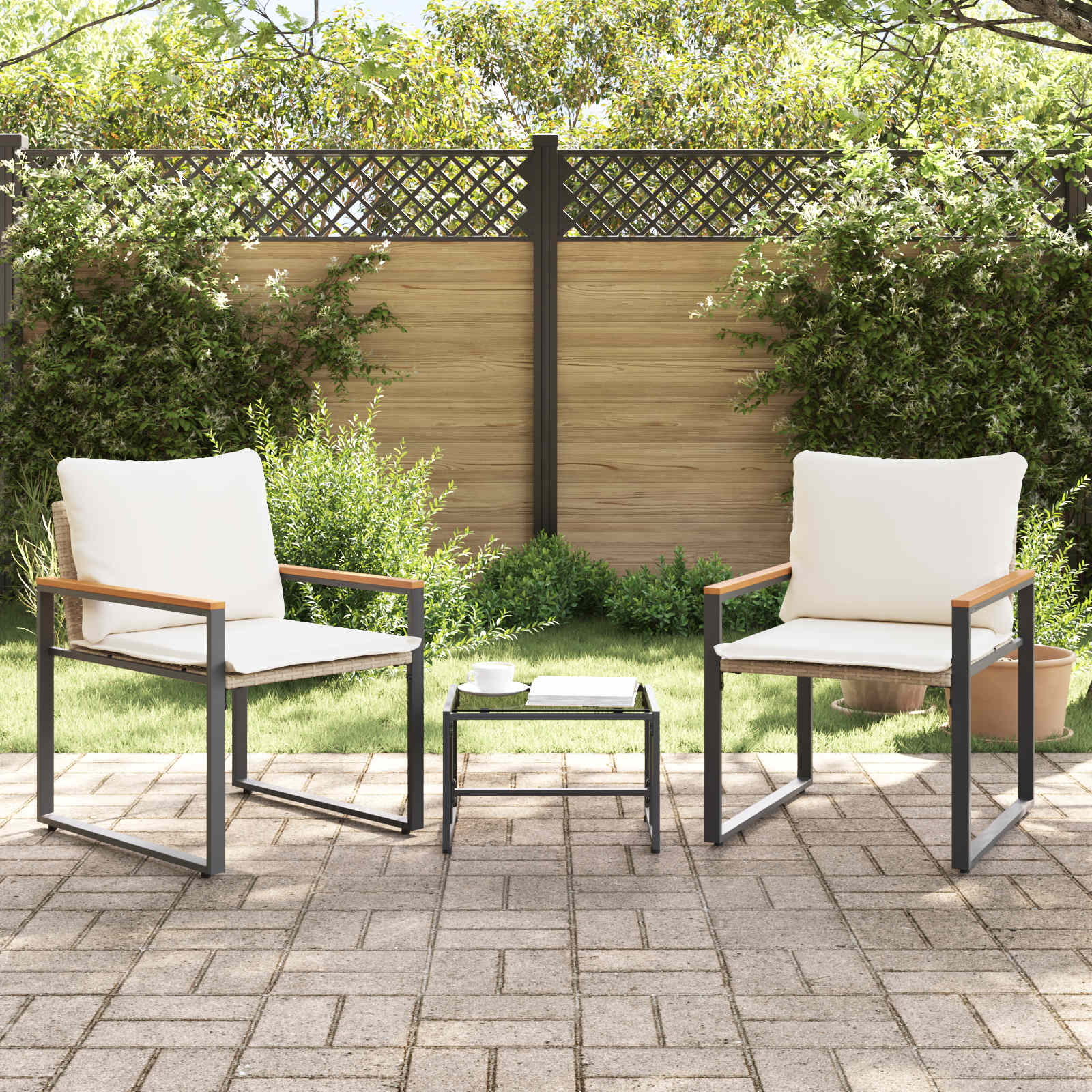Meubelsets met kussen 3 pcs Beige en Crème Wit Rattan is nu te koop bij PeponiXL, paradijselijk wonen!