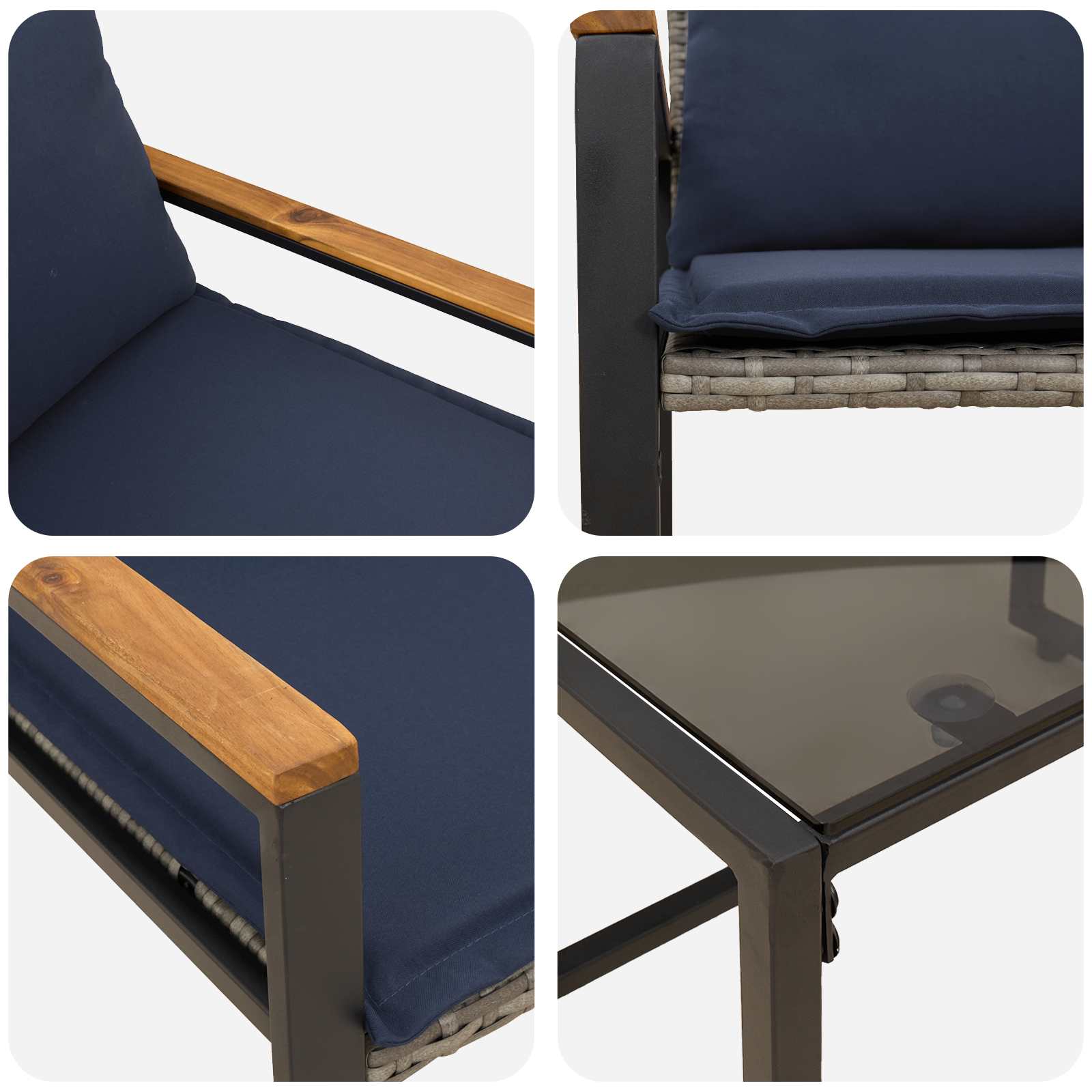 Meubelsets met kussen 3 pcs Grijs en Marineblauw Rattan is nu te koop bij PeponiXL, paradijselijk wonen!