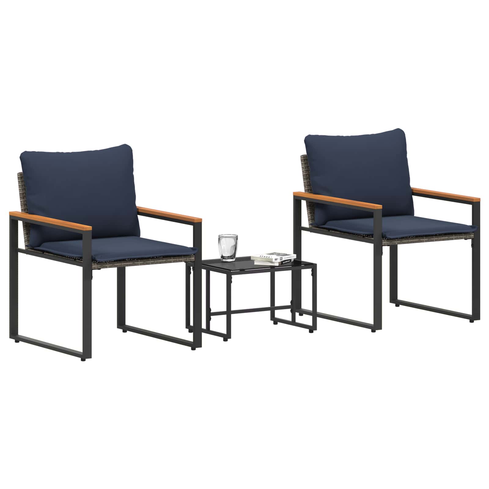 Meubelsets met kussen 3 pcs Grijs en Marineblauw Rattan is nu te koop bij PeponiXL, paradijselijk wonen!