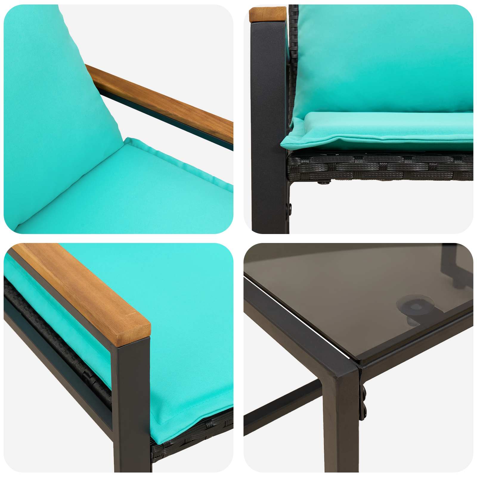 Meubelsets met kussen 3 pcs Zwart en Turquoise Rattan is nu te koop bij PeponiXL, paradijselijk wonen!