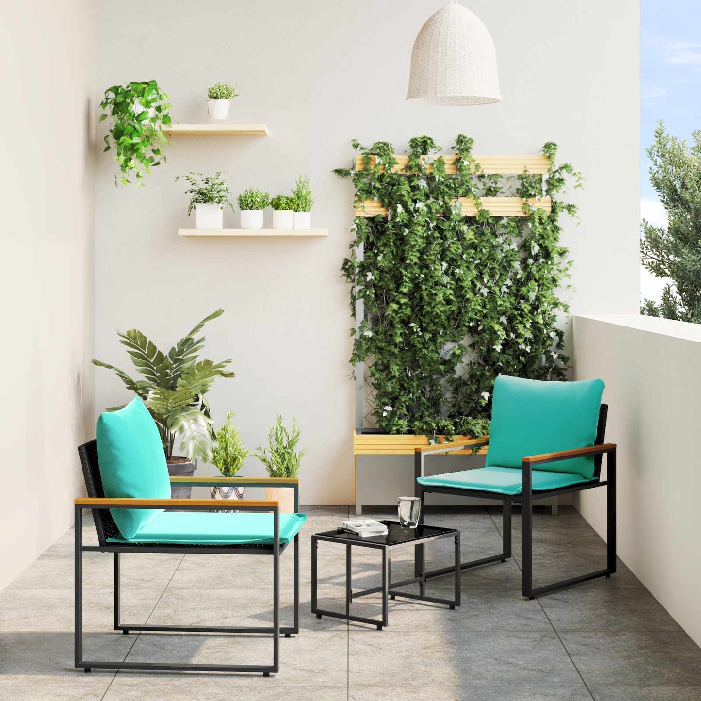 Meubelsets met kussen 3 pcs Zwart en Turquoise Rattan is nu te koop bij PeponiXL, paradijselijk wonen!