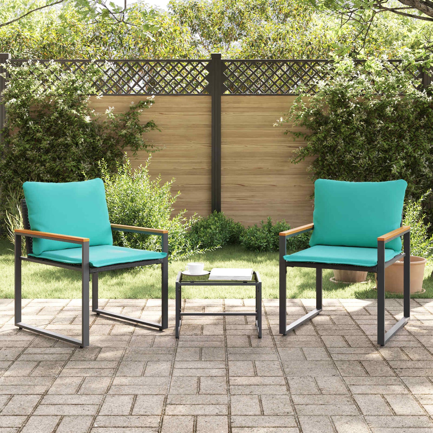 Meubelsets met kussen 3 pcs Zwart en Turquoise Rattan is nu te koop bij PeponiXL, paradijselijk wonen!