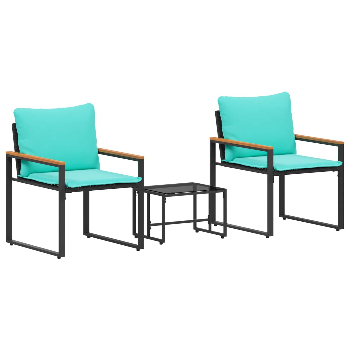 Meubelsets met kussen 3 pcs Zwart en Turquoise Rattan is nu te koop bij PeponiXL, paradijselijk wonen!
