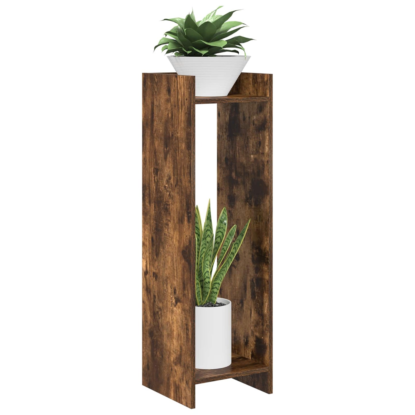 Plantenstandaard met plank 2 pcs Gerookte Eik 30 x 30 x 100 cm is nu te koop bij PeponiXL, paradijselijk wonen!