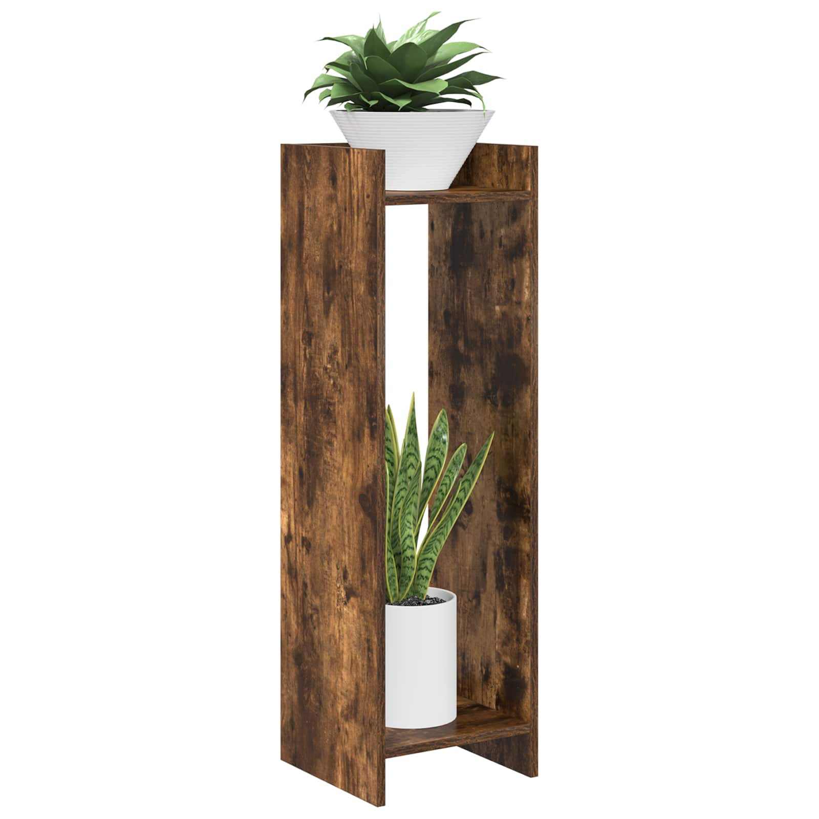 Plantenstandaard met plank 2 pcs Gerookte Eik 30 x 30 x 100 cm is nu te koop bij PeponiXL, paradijselijk wonen!