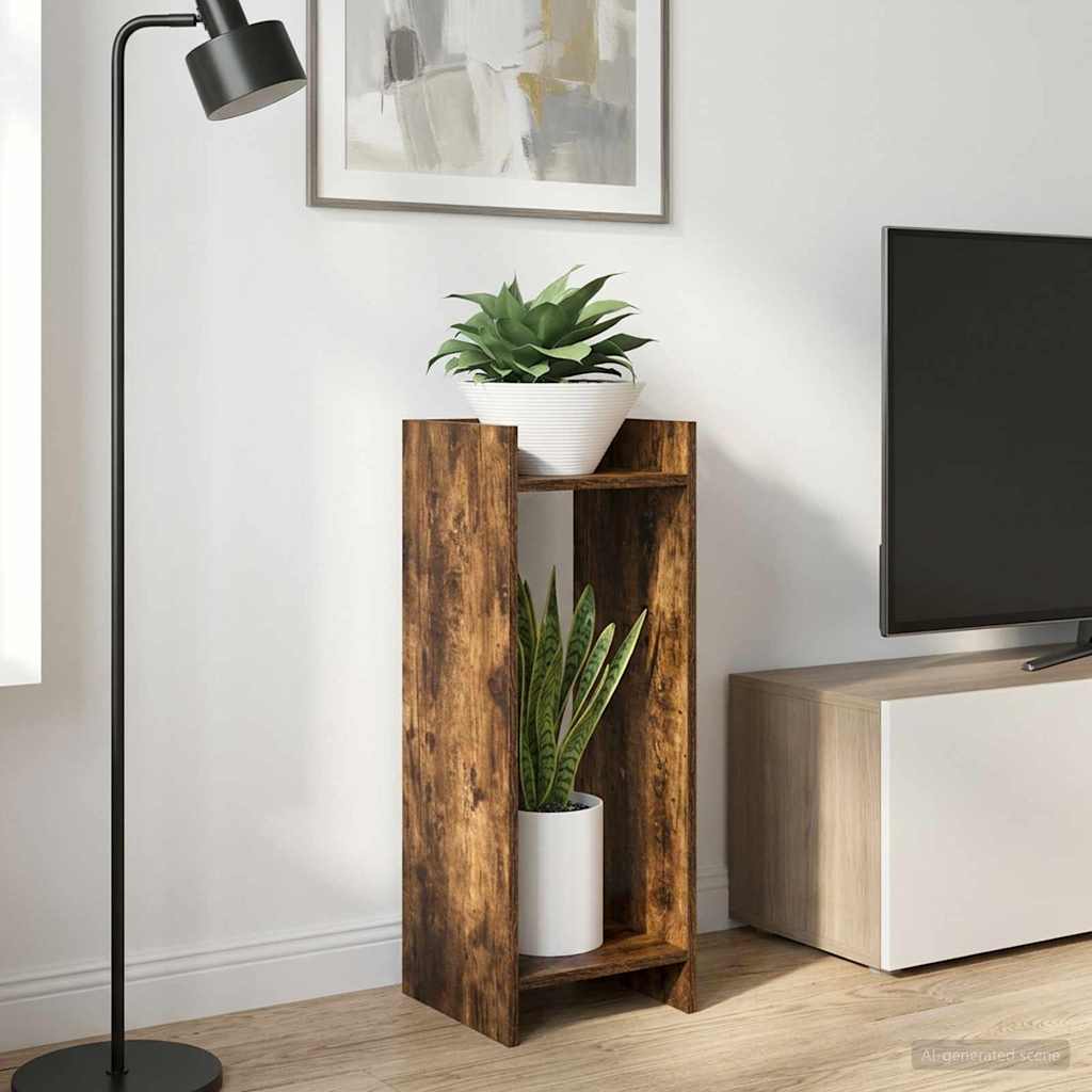 Plantenstandaard met plank 2 pcs Gerookte Eik 30 x 30 x 80 cm is nu te koop bij PeponiXL, paradijselijk wonen!
