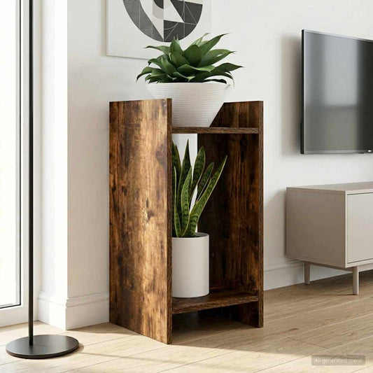 Plantenstandaard met plank 2 pcs Gerookte Eik 30 x 30 x 60 cm is nu te koop bij PeponiXL, paradijselijk wonen!