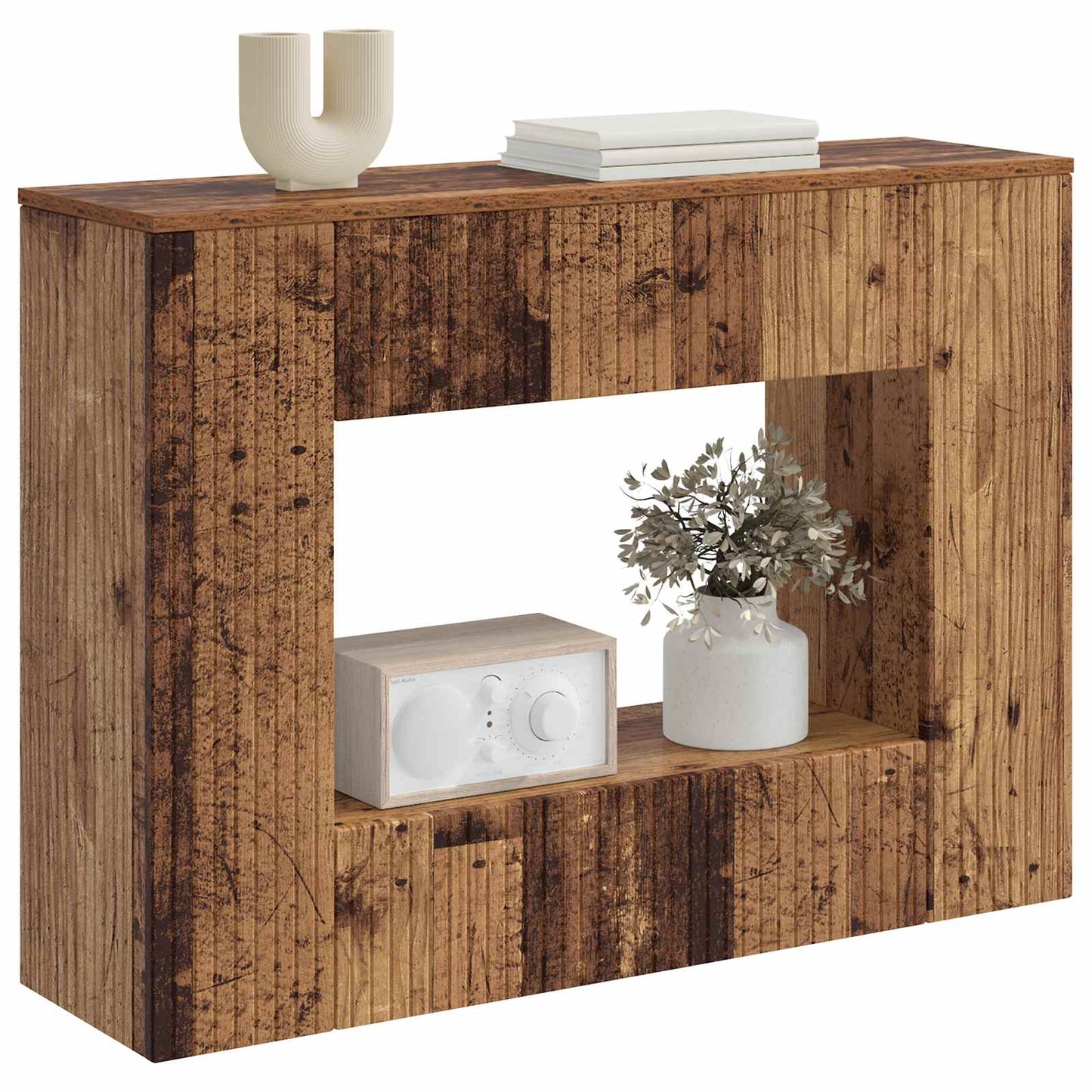Wandtafel Gestreept Oudhout 101 x 29 x 74 cm Geconstrueerd hout is nu te koop bij PeponiXL, paradijselijk wonen!