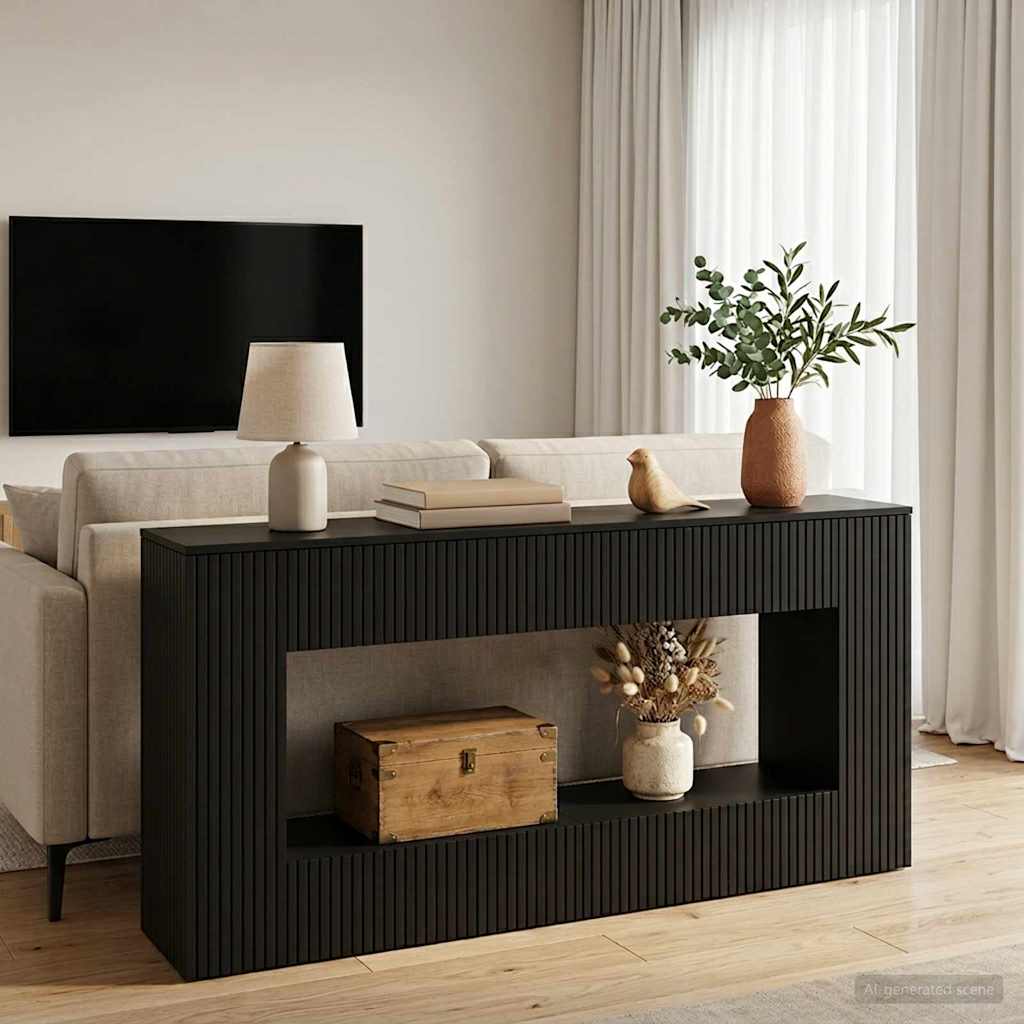 Wandtafel Gestreept Zwart 155 x 29 x 74 cm Geconstrueerd hout is nu te koop bij PeponiXL, paradijselijk wonen!