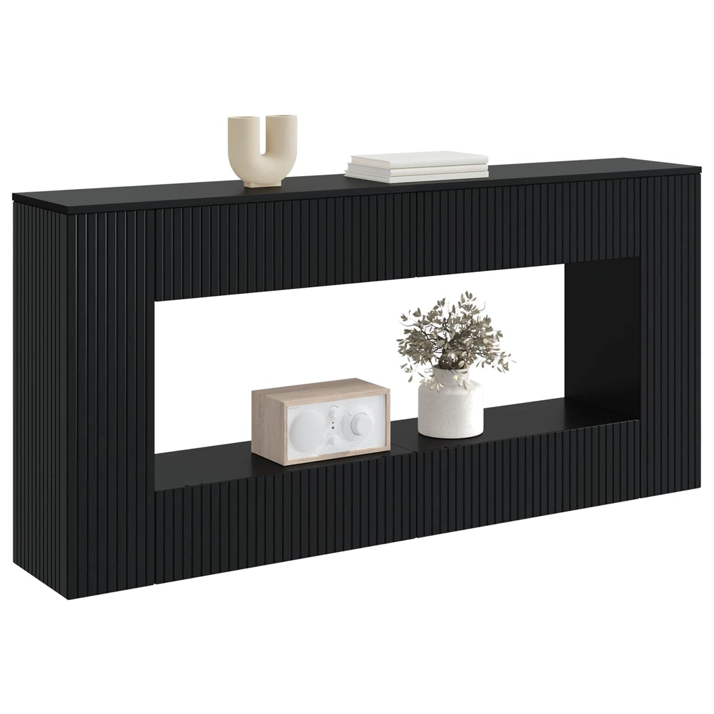 Wandtafel Gestreept Zwart 155 x 29 x 74 cm Geconstrueerd hout is nu te koop bij PeponiXL, paradijselijk wonen!