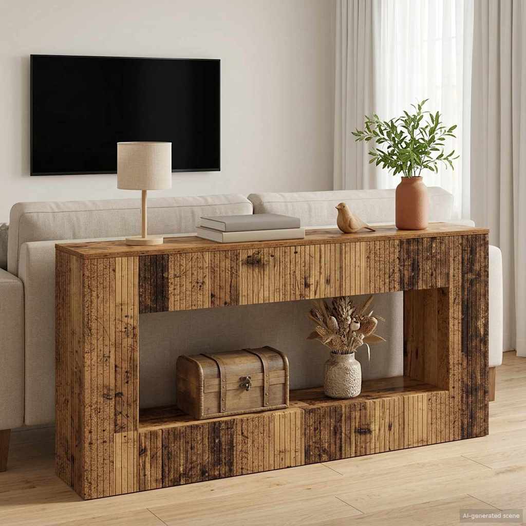Wandtafel Gestreept Oudhout 155 x 29 x 74 cm Geconstrueerd hout is nu te koop bij PeponiXL, paradijselijk wonen!