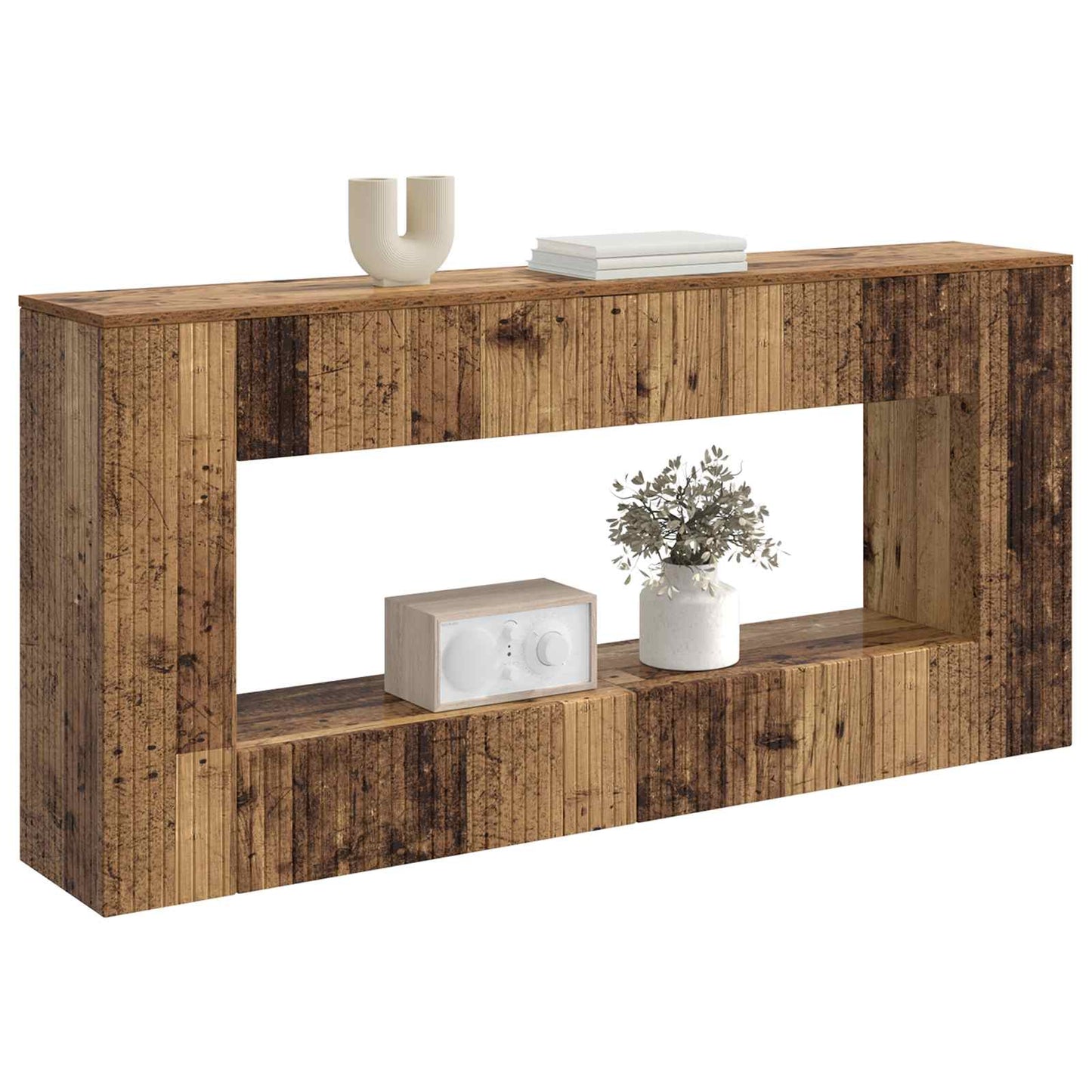 Wandtafel Gestreept Oudhout 155 x 29 x 74 cm Geconstrueerd hout is nu te koop bij PeponiXL, paradijselijk wonen!